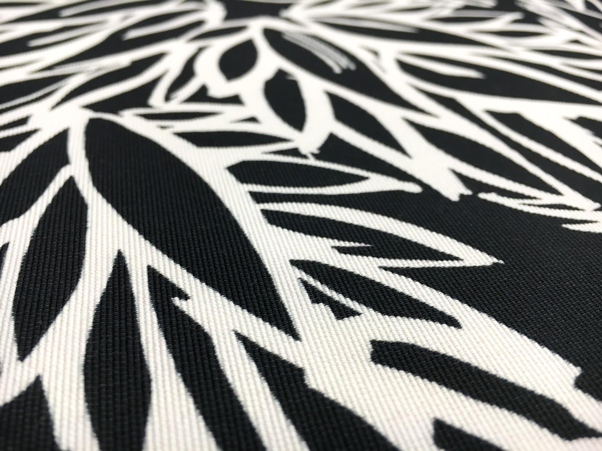 Printed Cotton Viscose Faille with Sketched Black and White Leaves2