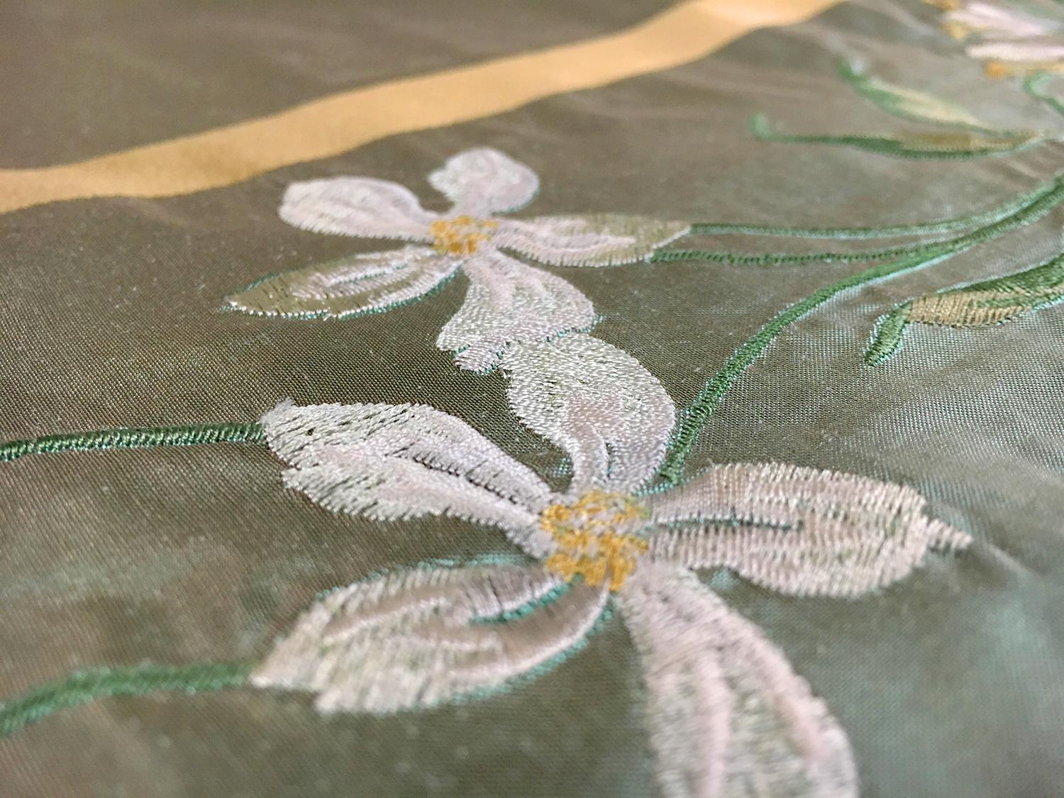 Iridescent Silk Taffeta with Satin Stripes and Embroidered Flowers2