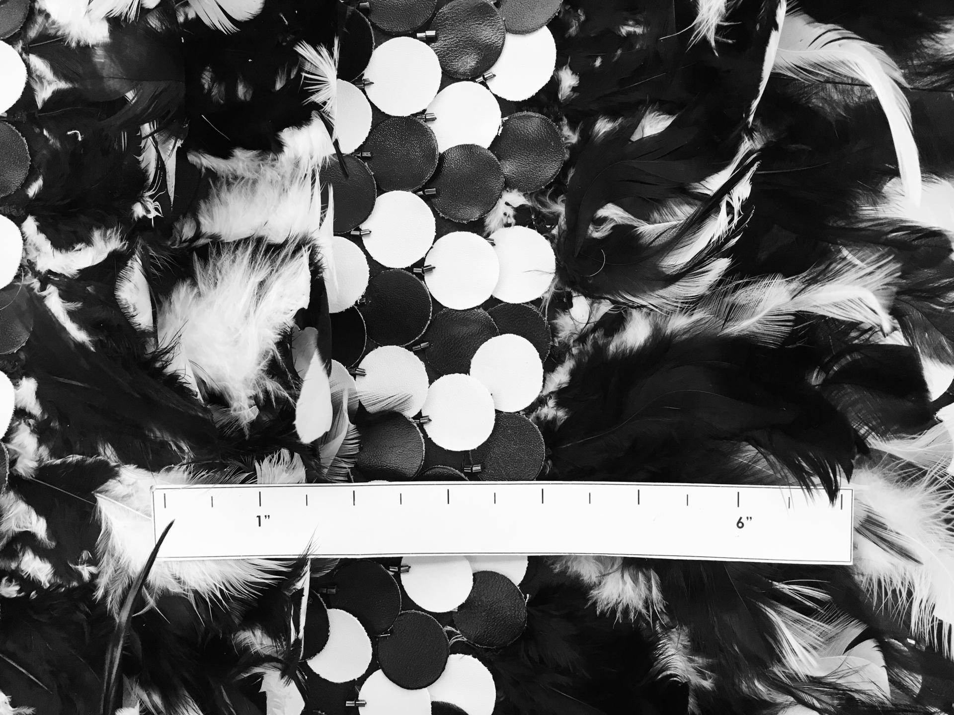 REDUCED Novelty Leather Sequins and Feathers on Silk Chiffon1