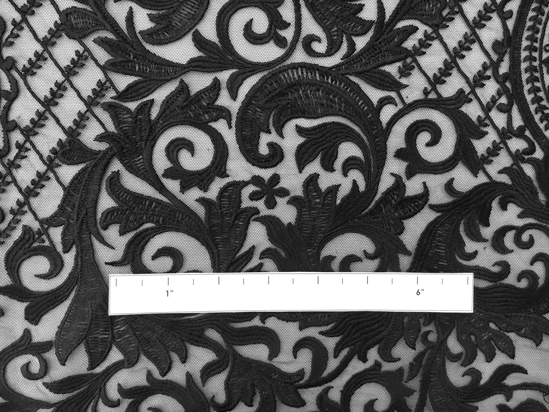 Embroidered Tulle with Victorian Ornamentations in Black2