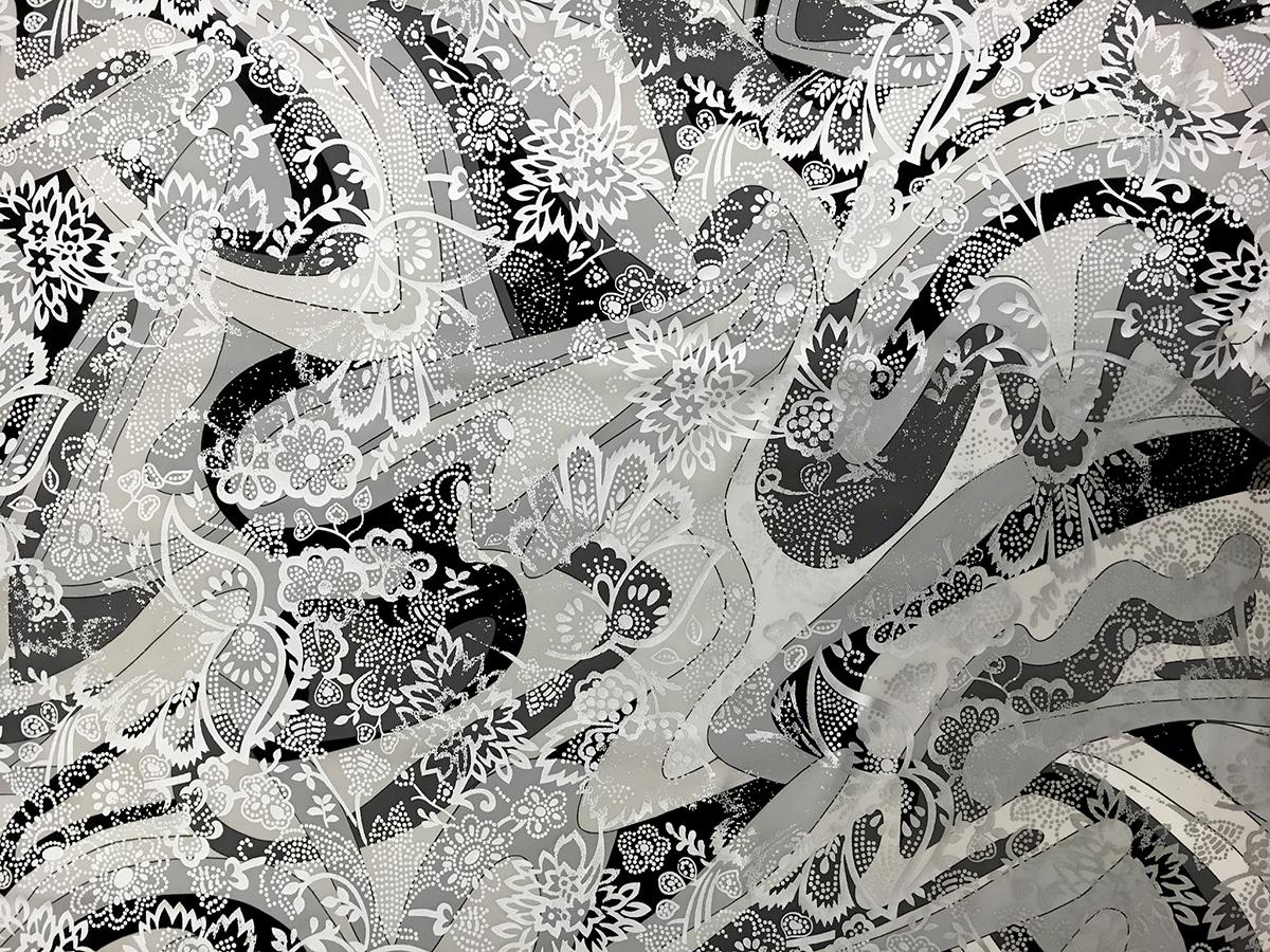 Printed and Metallic Silk Charmeuse0