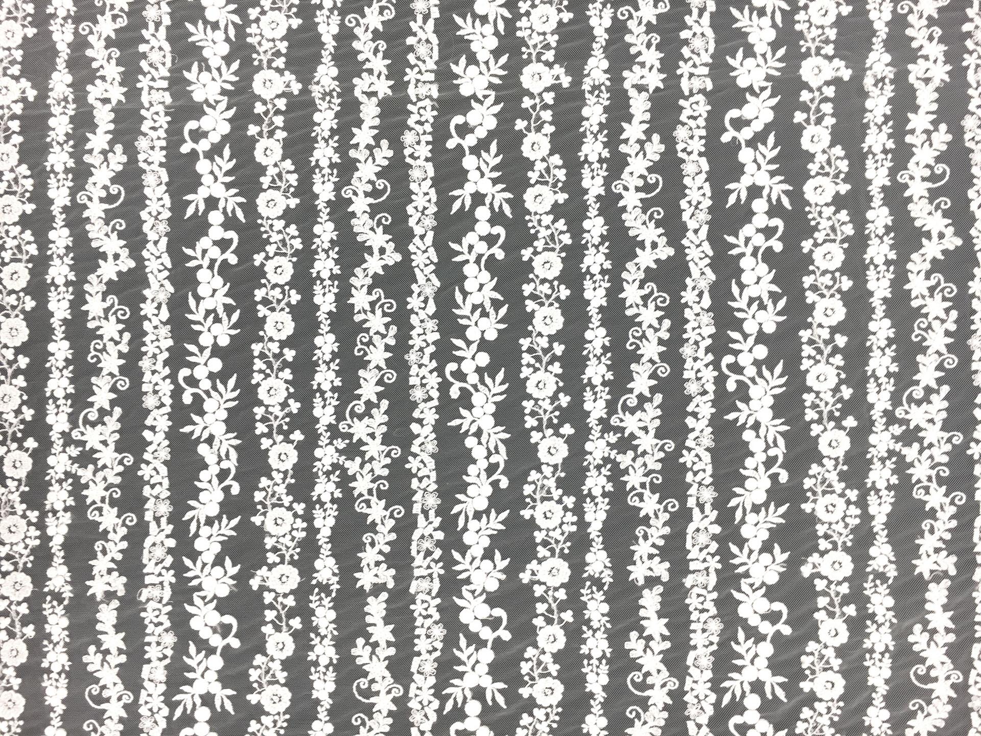 Beaded and Embroidered Tulle with Rows of Detailed Florals in White