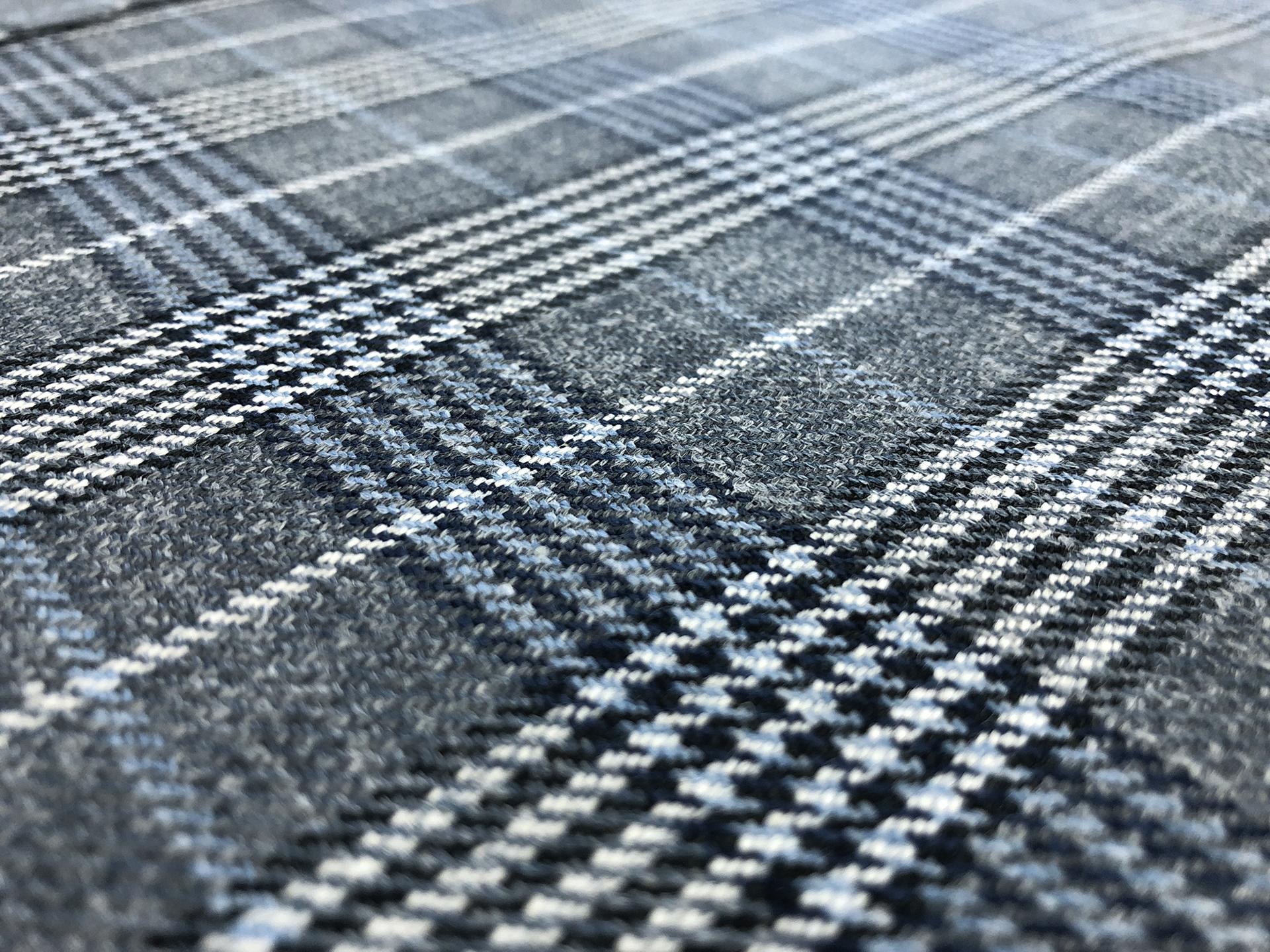 Silk Linen Wool Plaid Suiting in Grey and Blue2