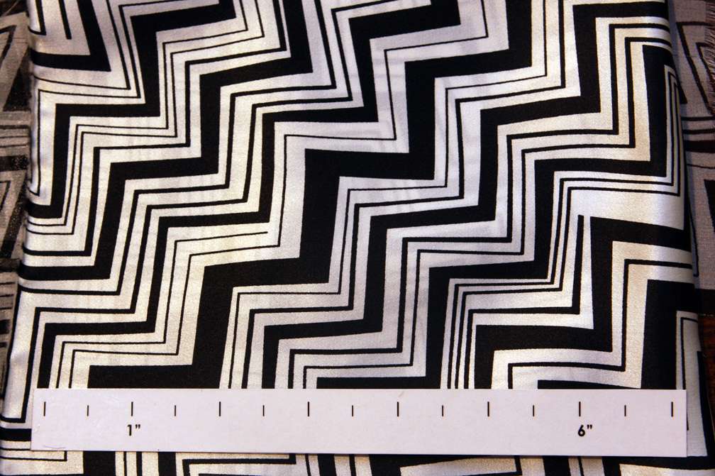 Printed Silk Charmeuse Stripe On White Black Zigzag Background