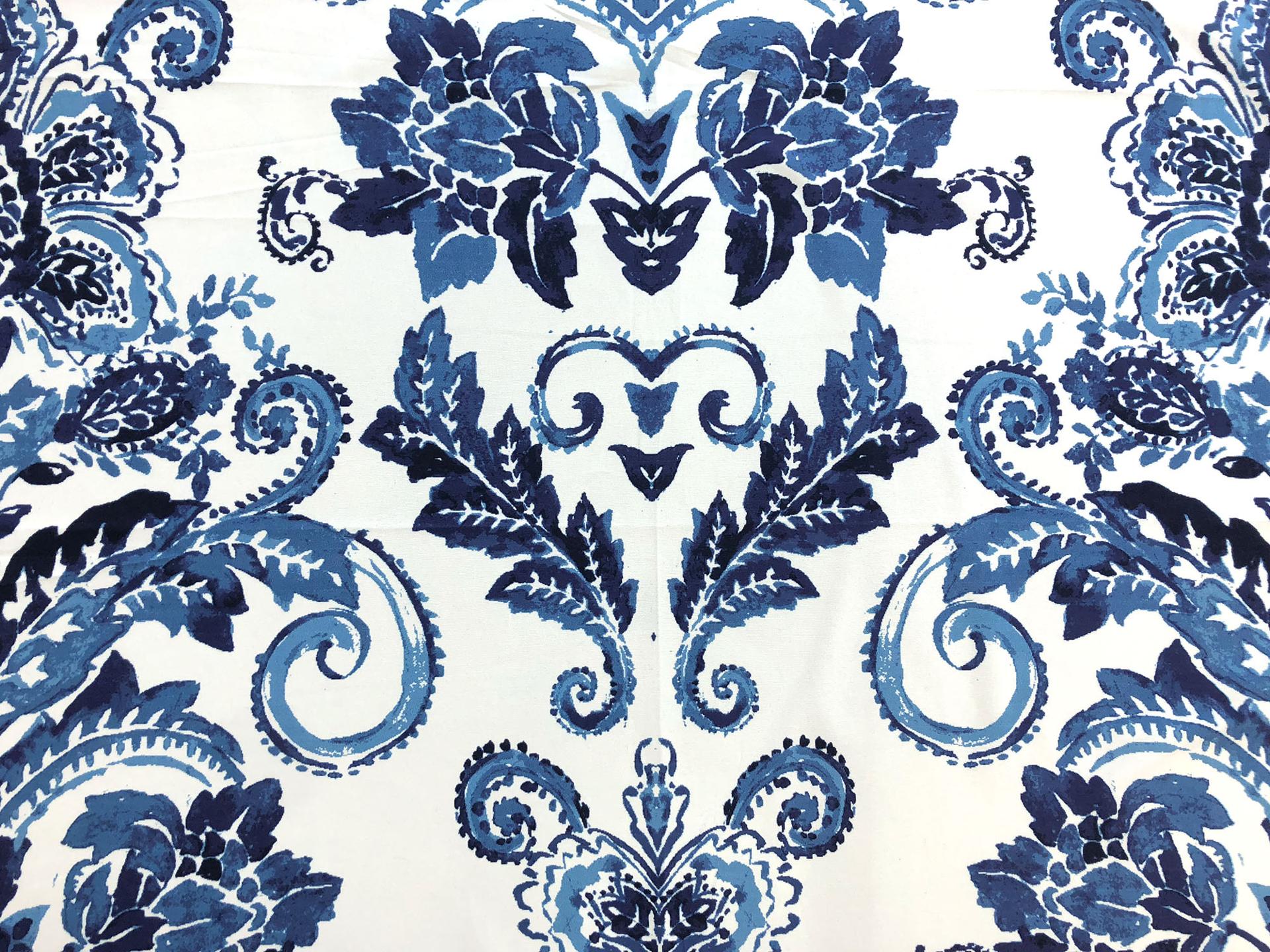 Cotton Canvas Floral Filigree Print in Indigo0