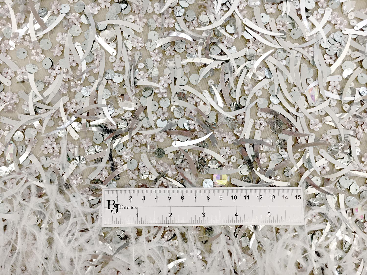Novelty Sequined Tulle with Ostrich Feather Border1