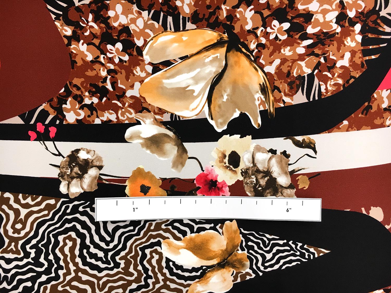 Printed Silk Charmeuse with Butterflies and Abstract Geometric Patterns1