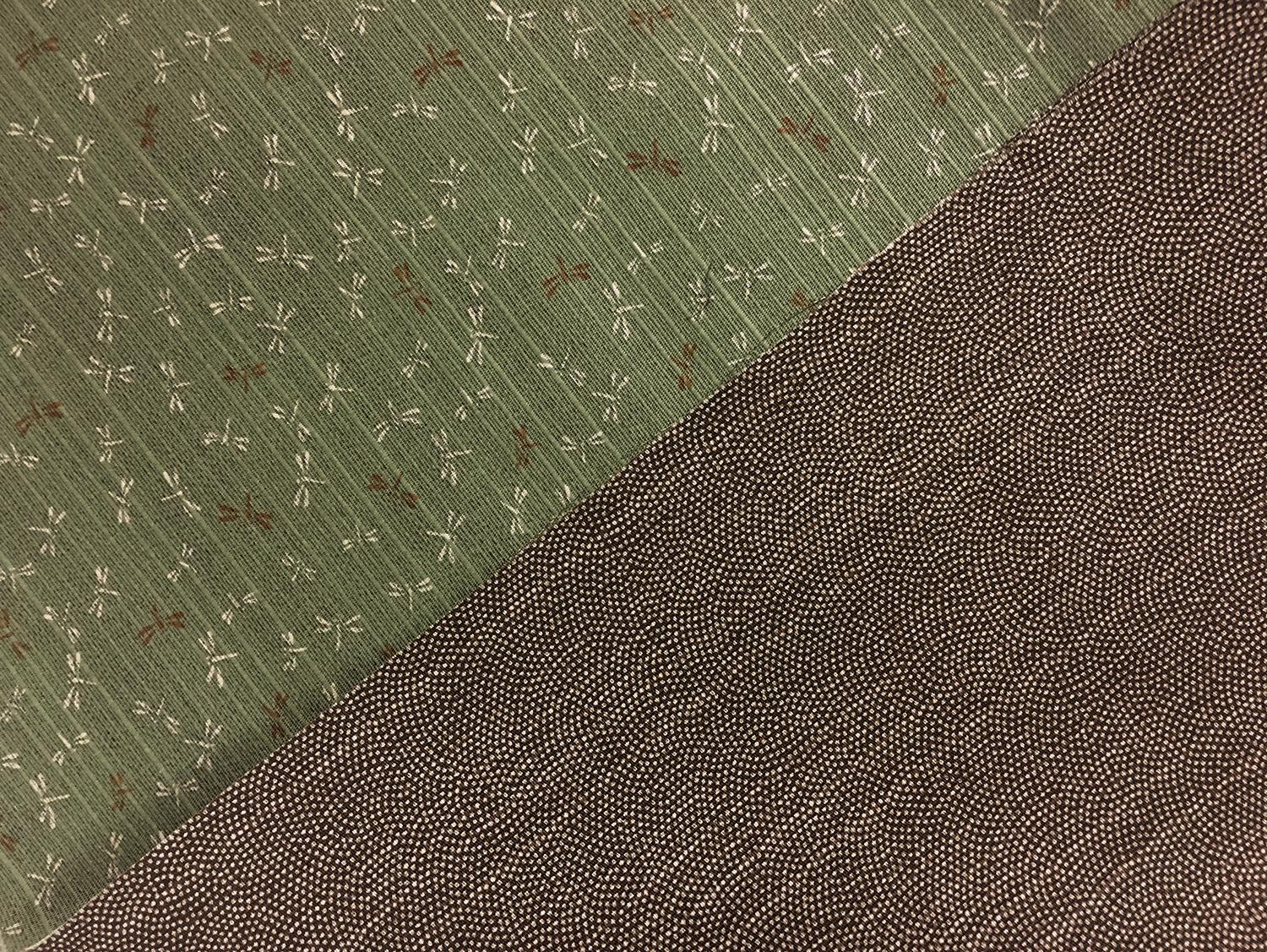 Japanese Doubleface Cotton with Dragonflies Pattern in Basil