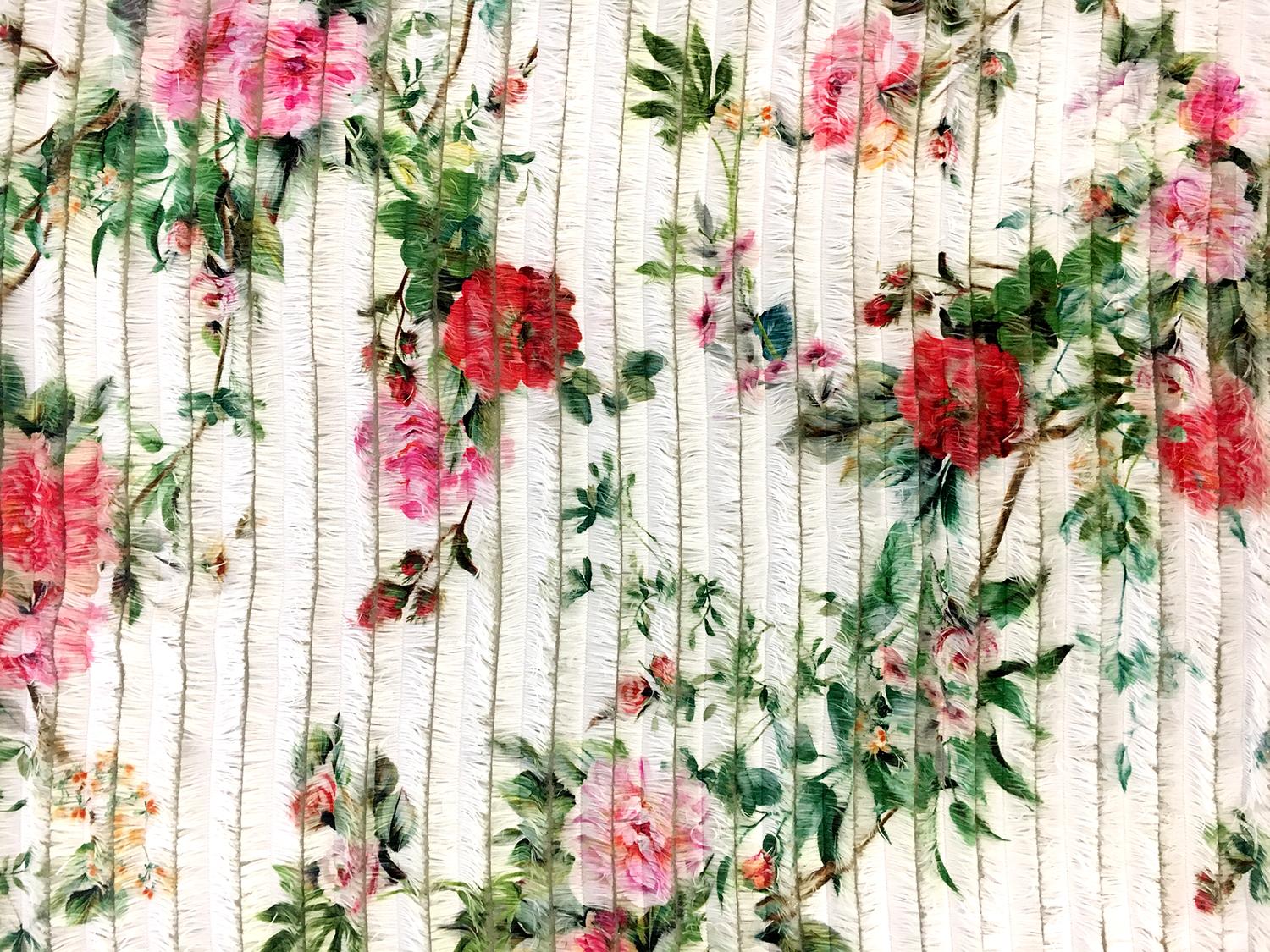 Metallic Lightweight Satin with Floral Printed Eyelashes0