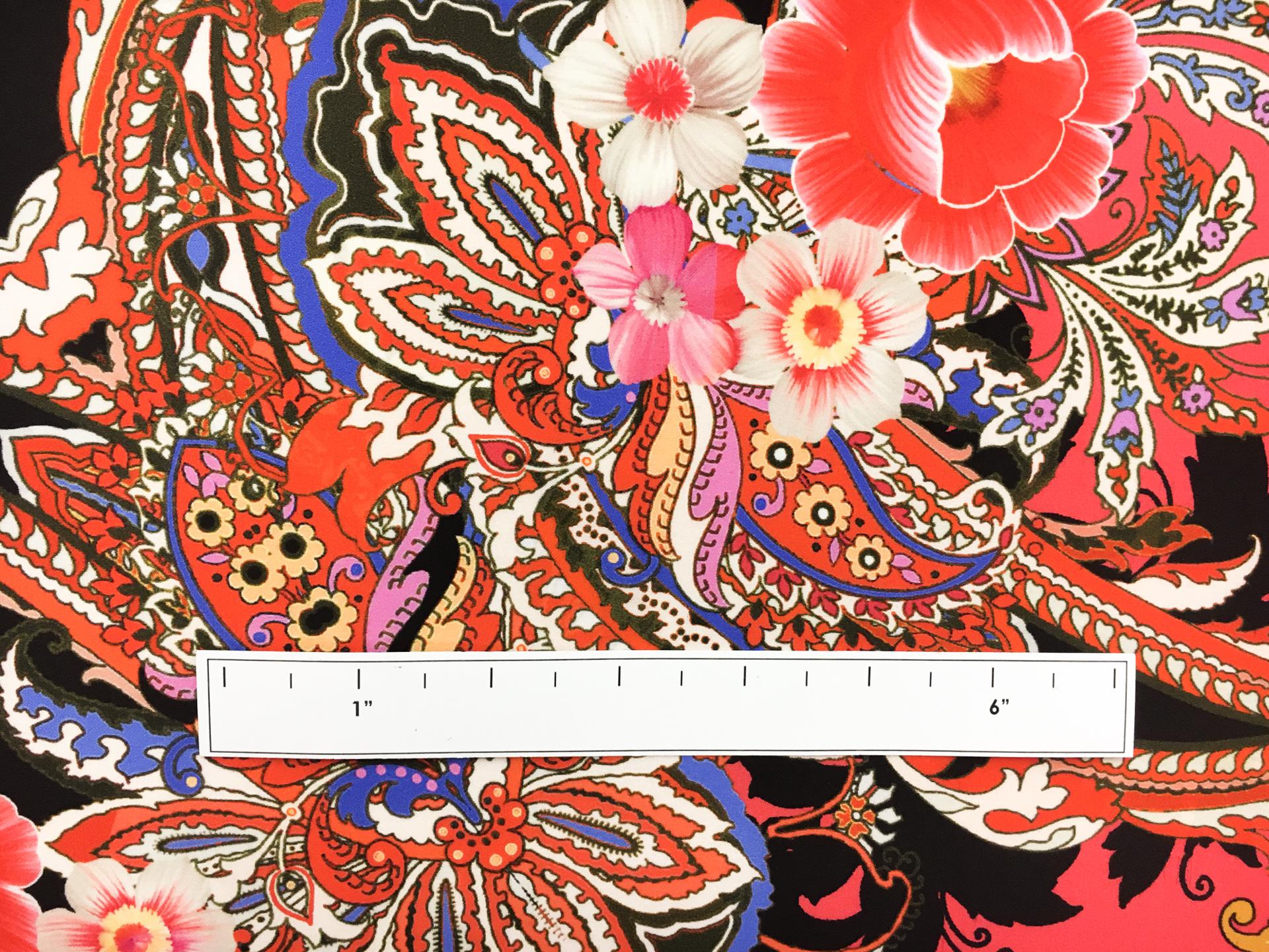 Printed Lightweight Silk Satin with Mixed Paisley and Floral Patterns1