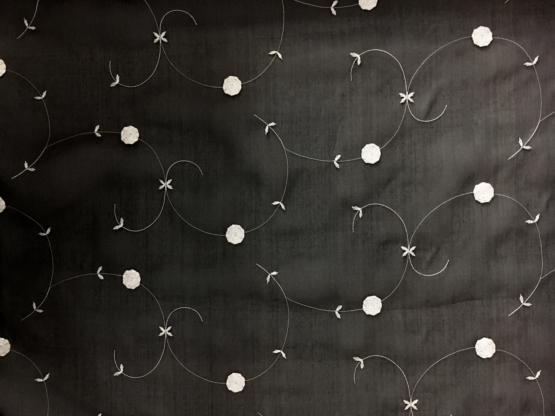 Black Silk Organza Embroidered with Small Round Flowers1