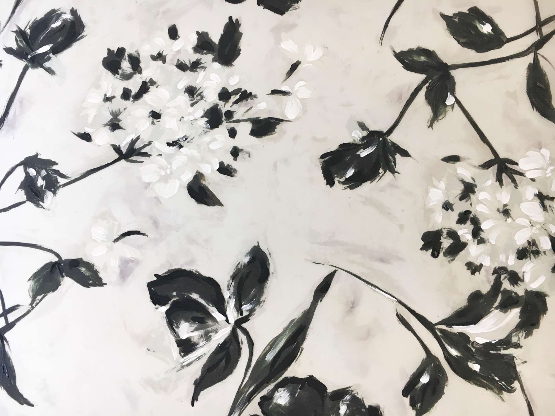 Hand Painted Silk Organza with Abstract Florals0