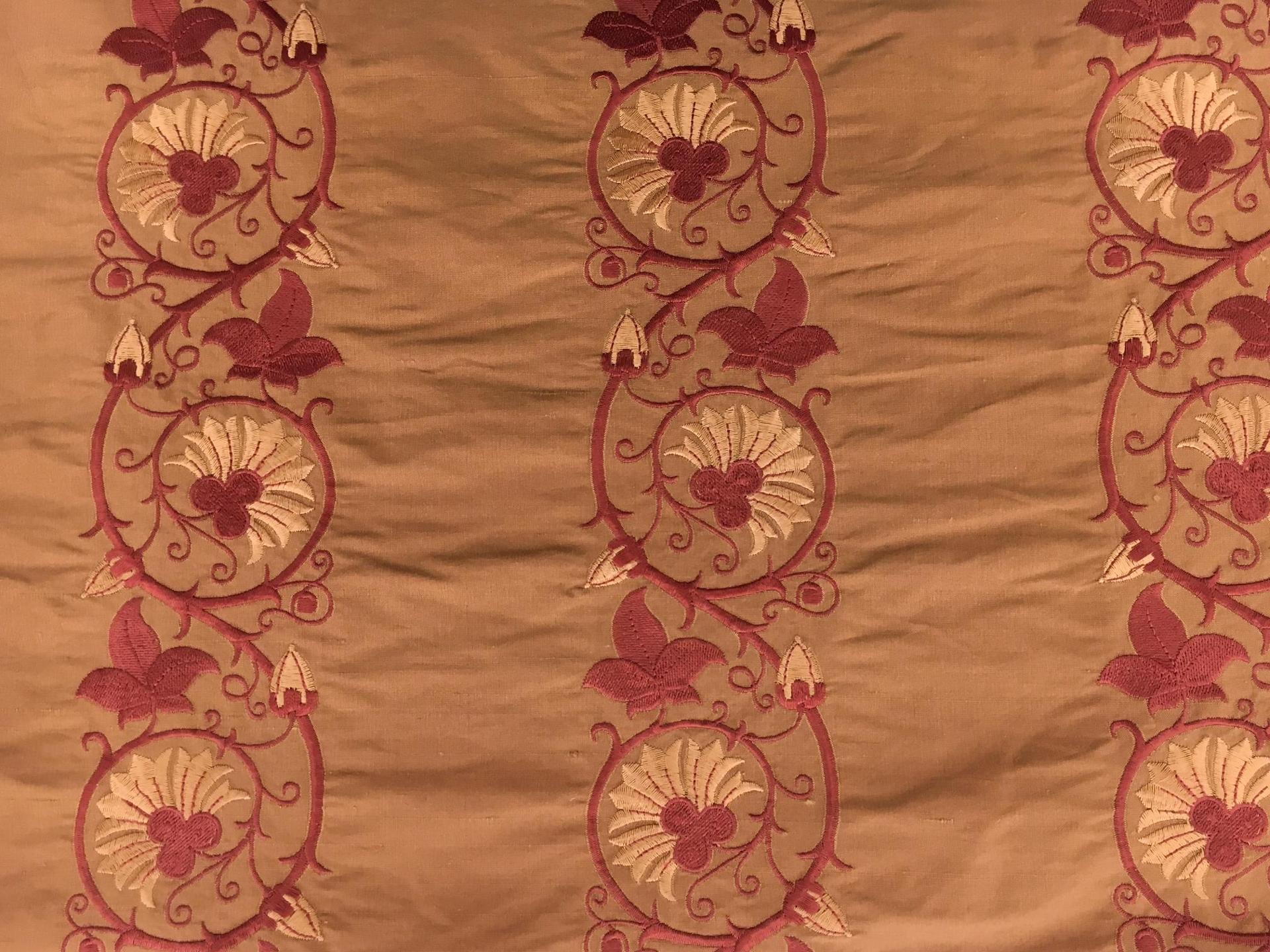 Embroidered Iridescent Silk Chiffon with Rows of Flowers0