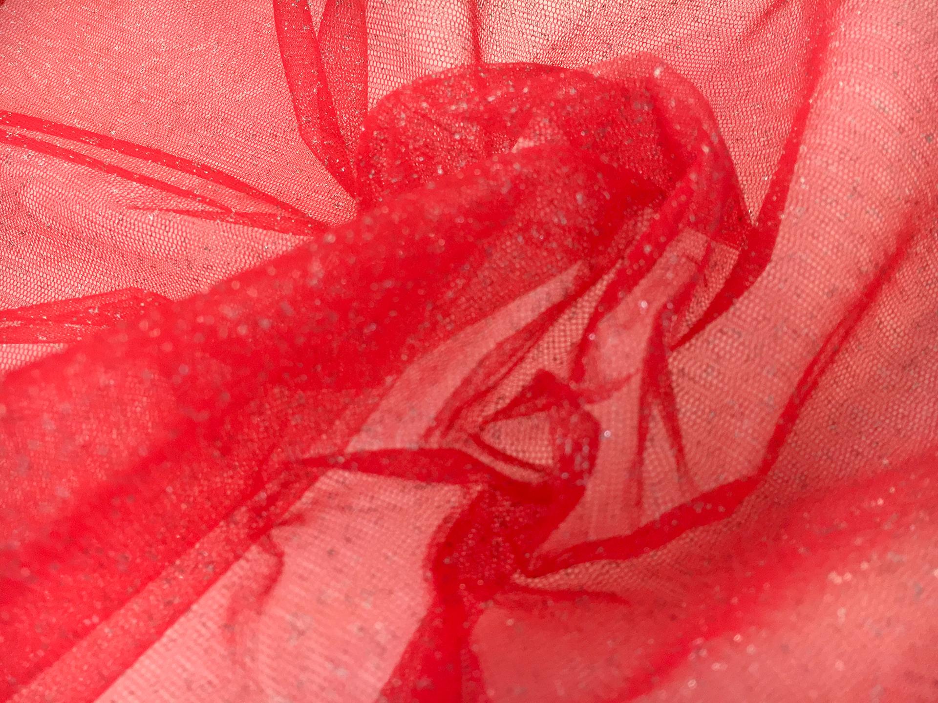 Metallic Nylon Tulle in Rosso and Silver