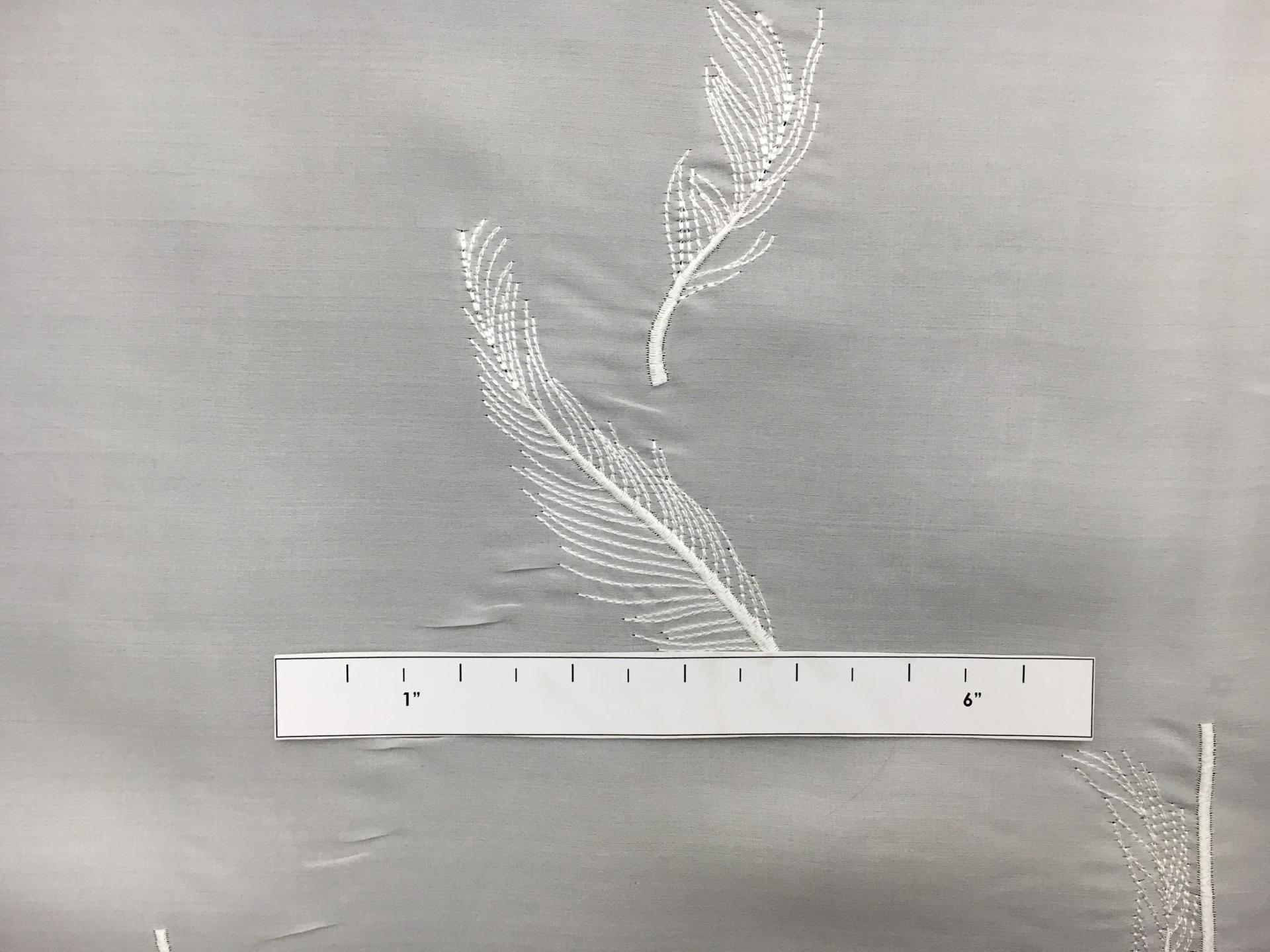 Silk Satin Organza with Embroidered Squares and Feathers2