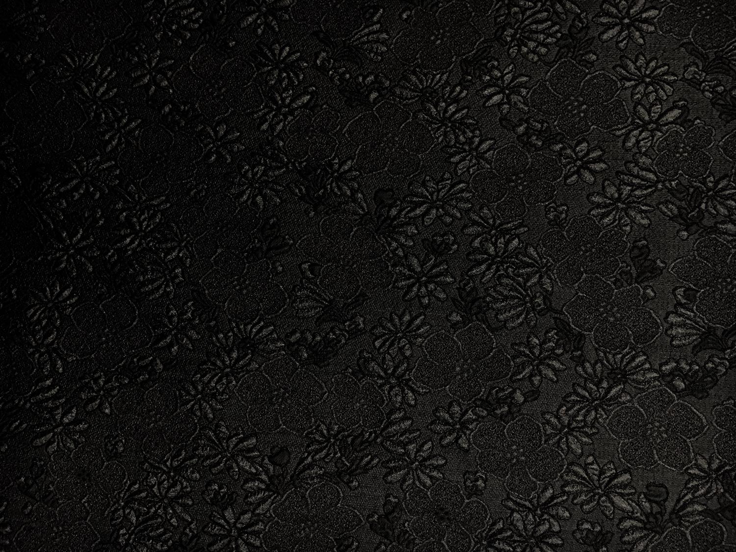 Metallic Organza Cloqué with Hibiscus and Daisies in Black0