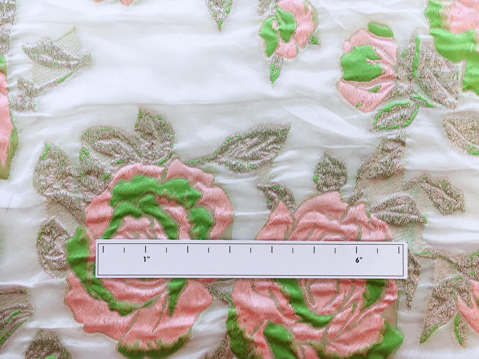 Silk Blend Metallic Fil Coupé Organza with Bright Roses1