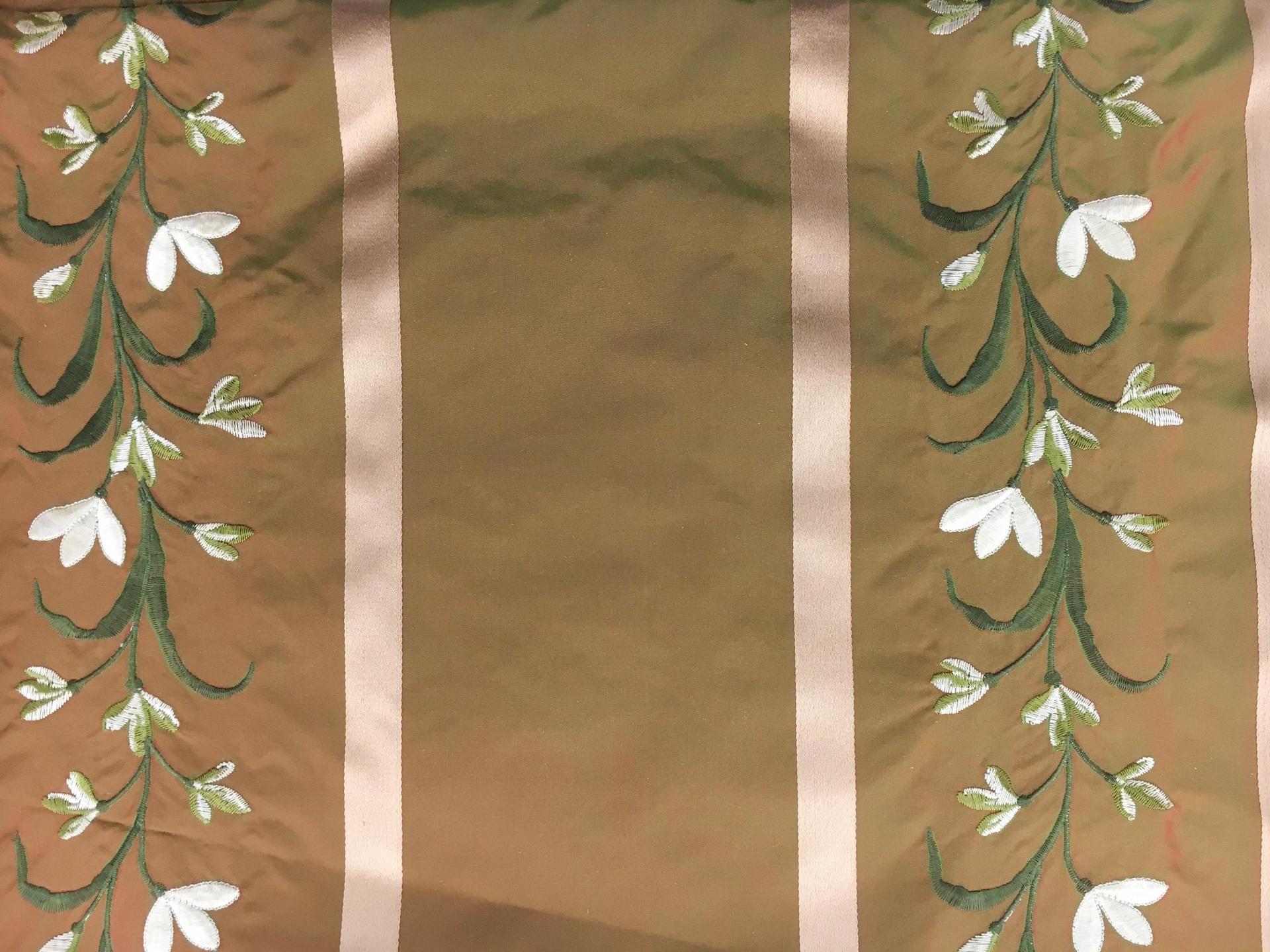 Iridescent Silk Taffeta with Satin Stripes and Embroidered Flowers0
