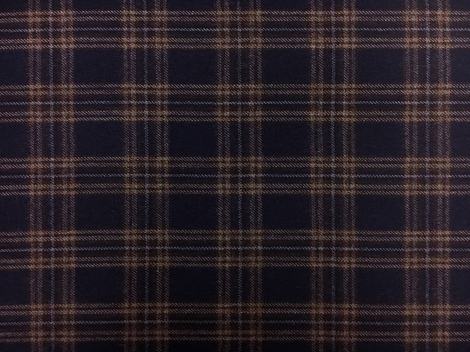 Italian Virgin Wool Tartan Plaid in Navy and Brown0