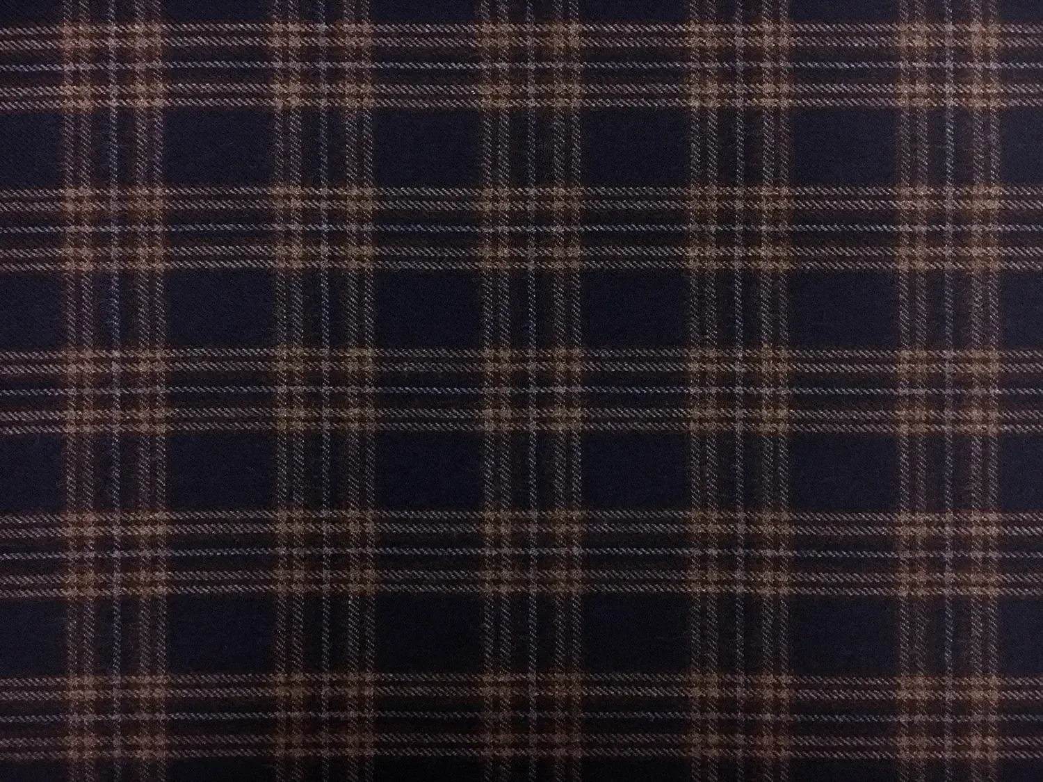 Italian Virgin Wool Tartan Plaid in Navy and Brown0