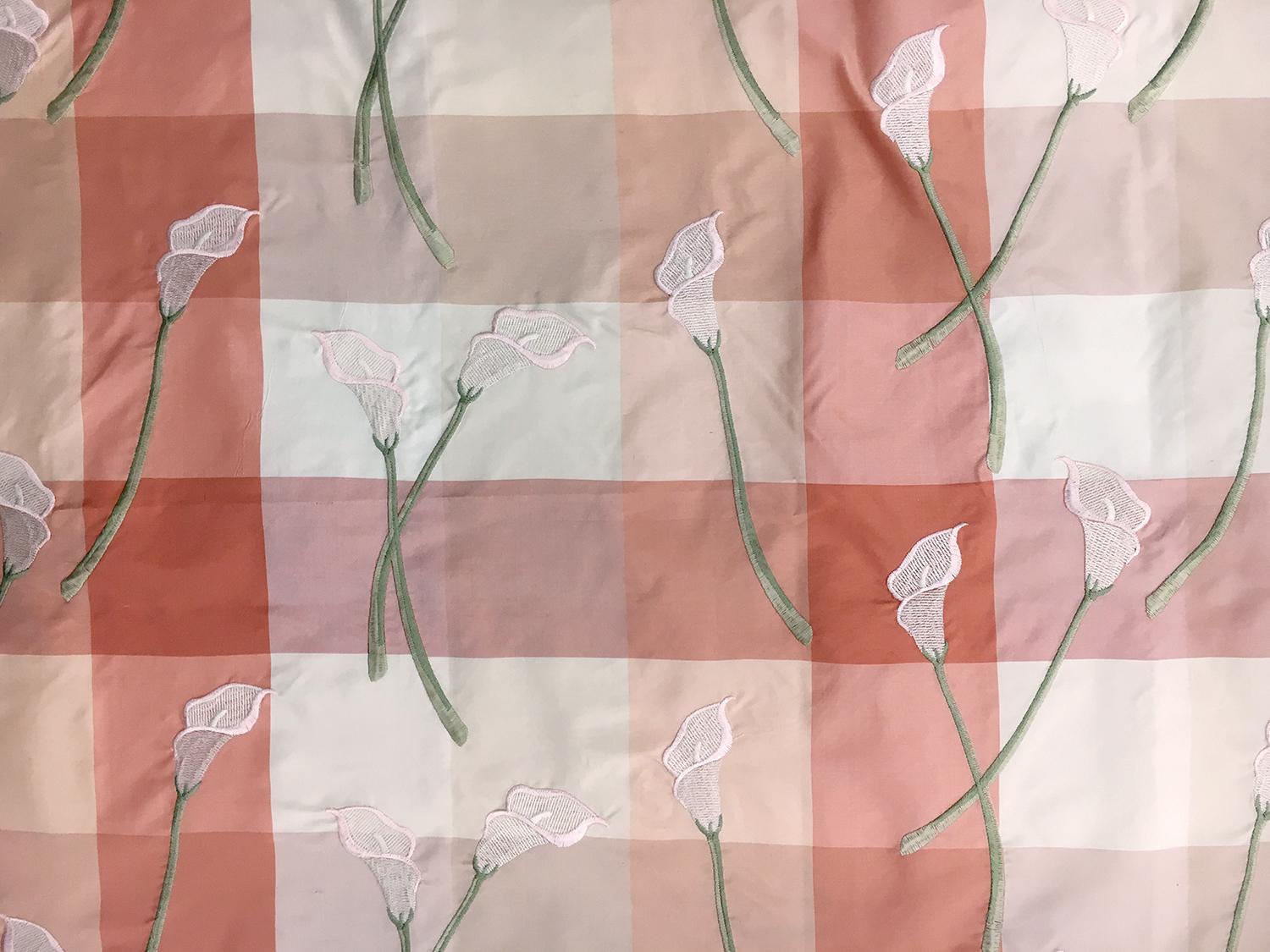 Silk Taffeta Check with Embroidered Calla Lilies0