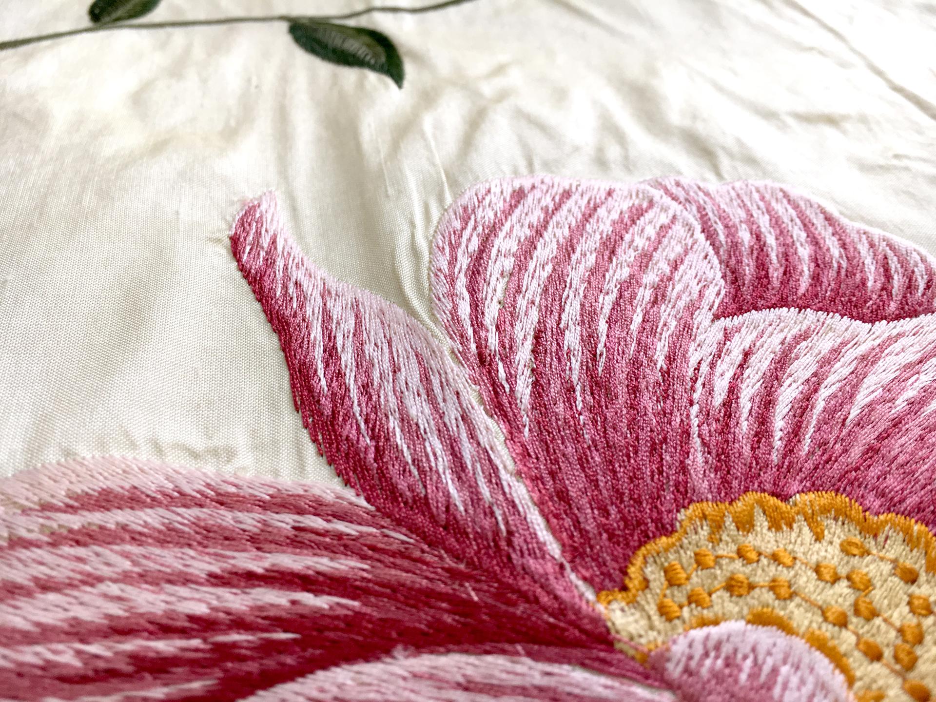 Embroidered Silk Shantung with Large Camellias2