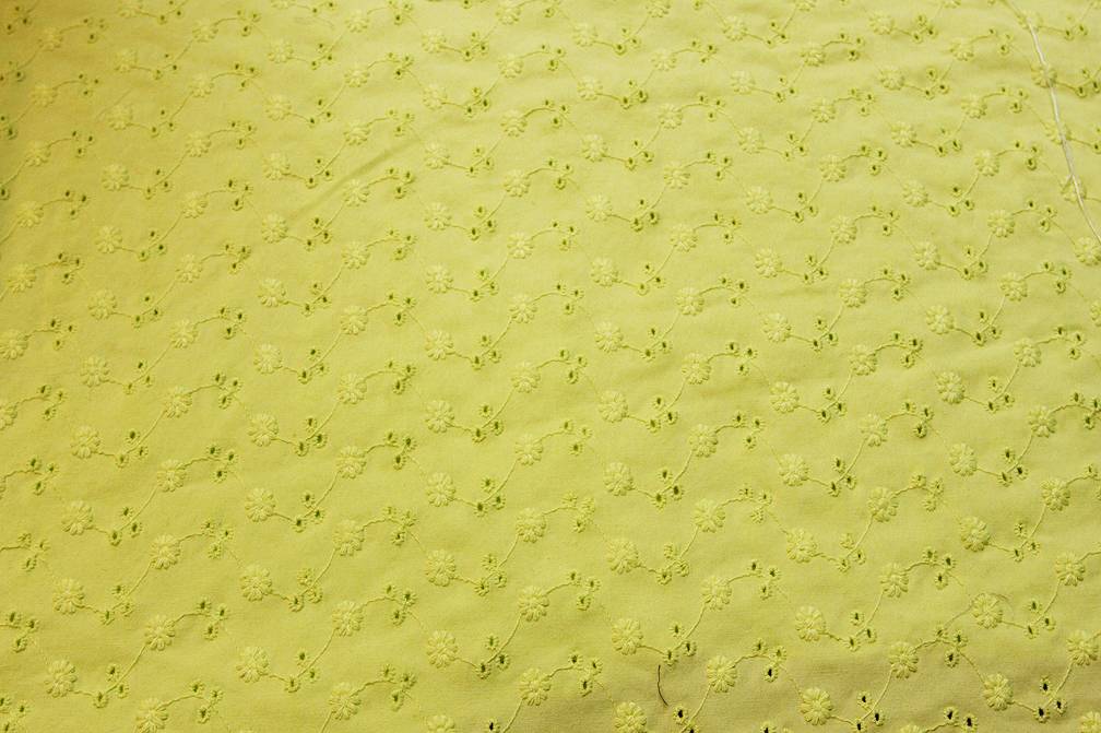Cotton Lycra Embroidery Eyelet in Chartreuse1
