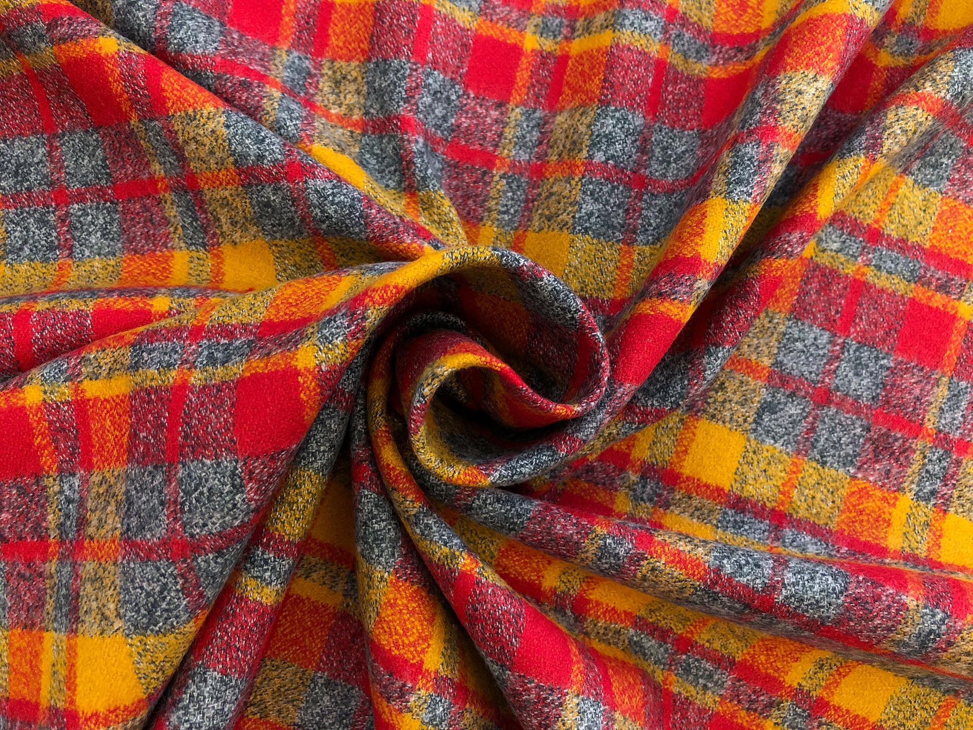 Cotton Mammoth Flannel Plaid in Crimson Pumpkin Grey1