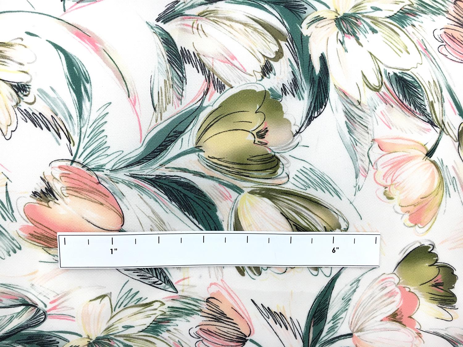 Printed Silk Gazar with Artistic Sketch Tulips1