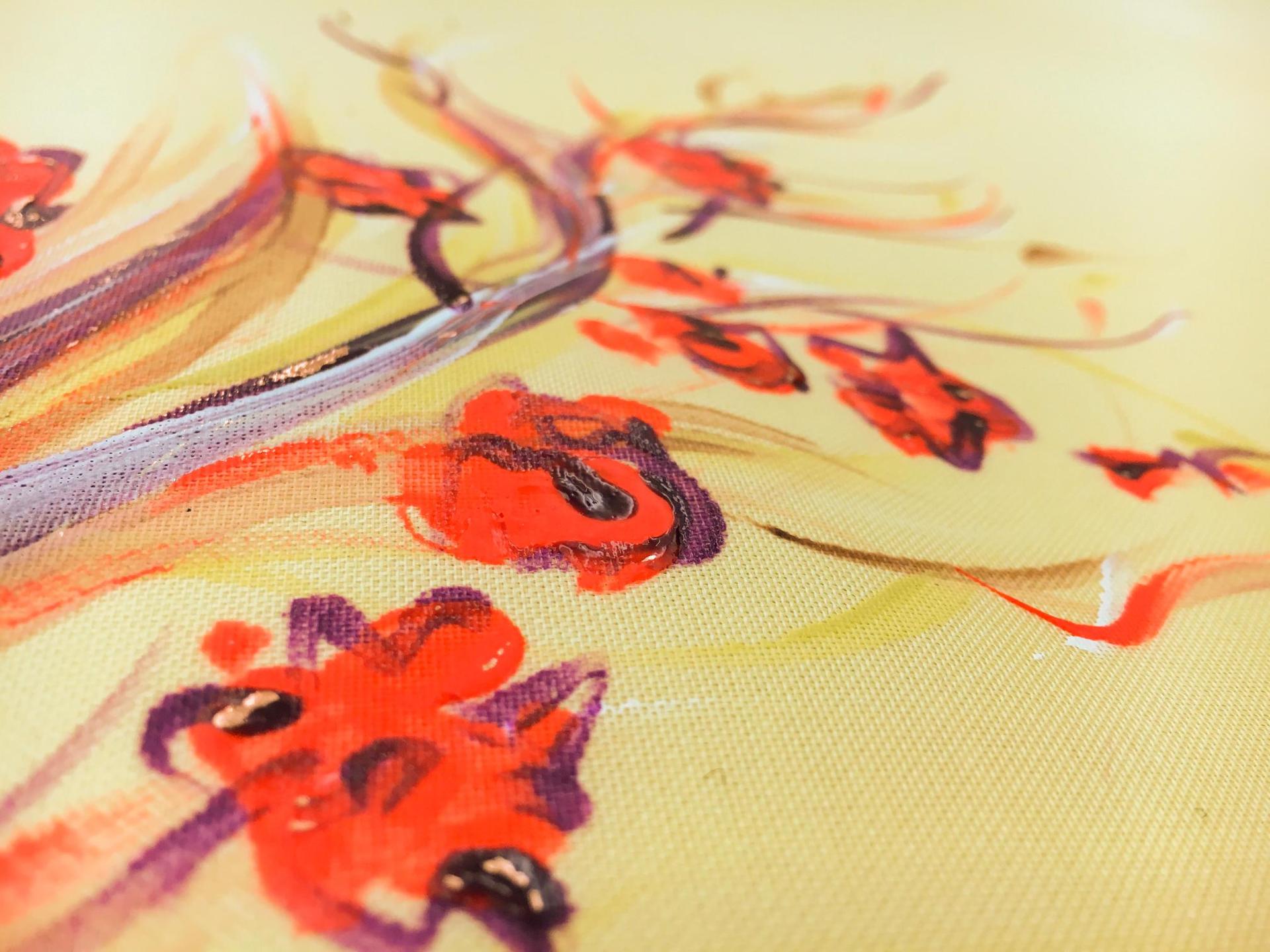 Hand Painted Silk Gazar with Leaves and Small Flowers4