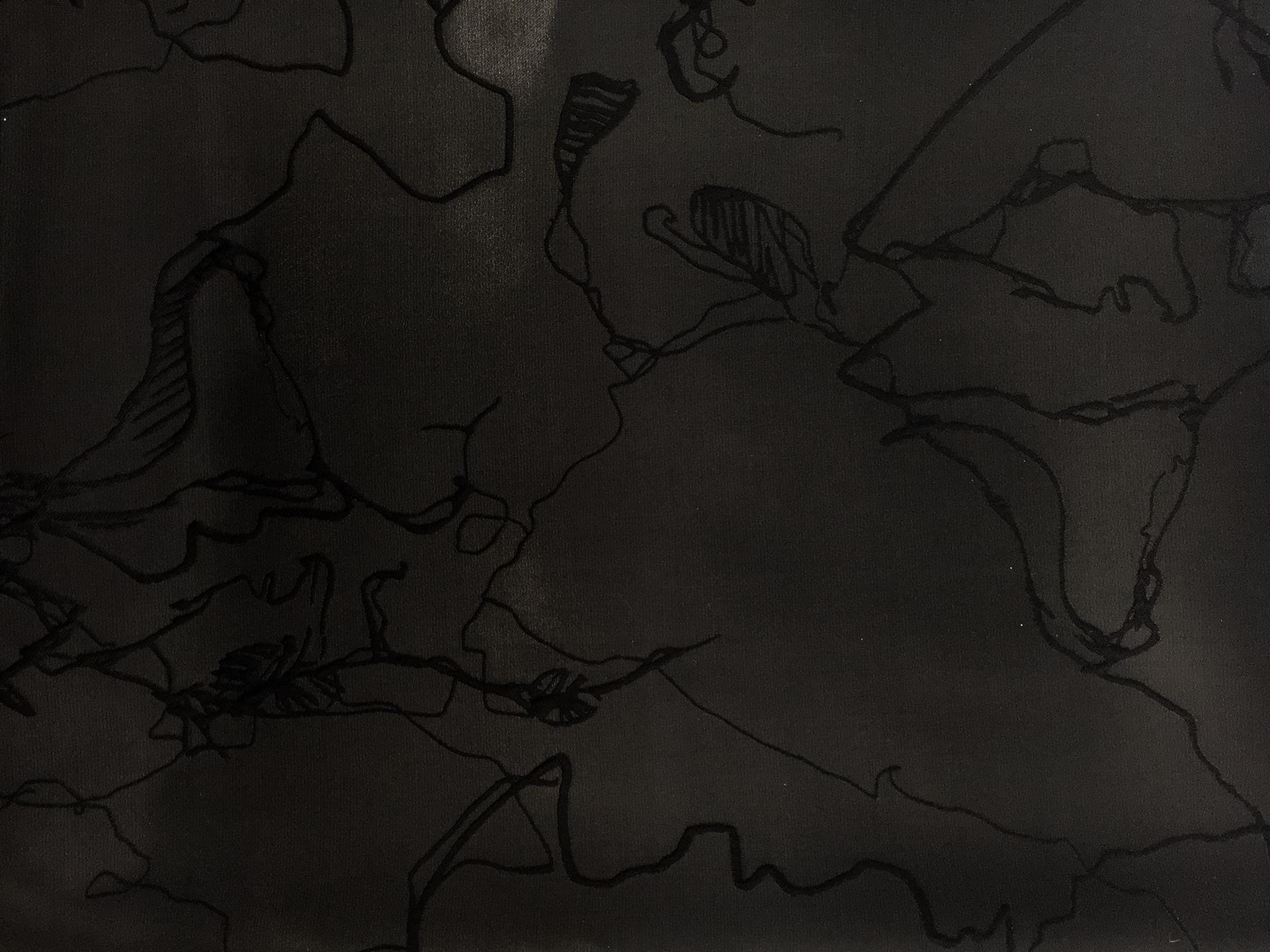 Silk Blend Liquid Cloqué with Abstract Line Drawings0