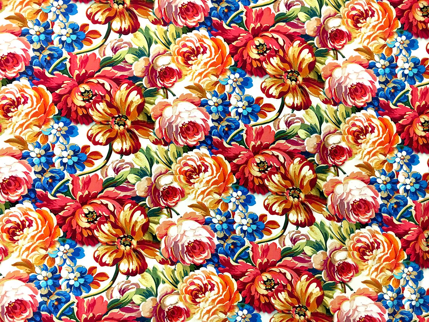 Printed Heavy Silk Charmeuse with Peony Bouquets 0