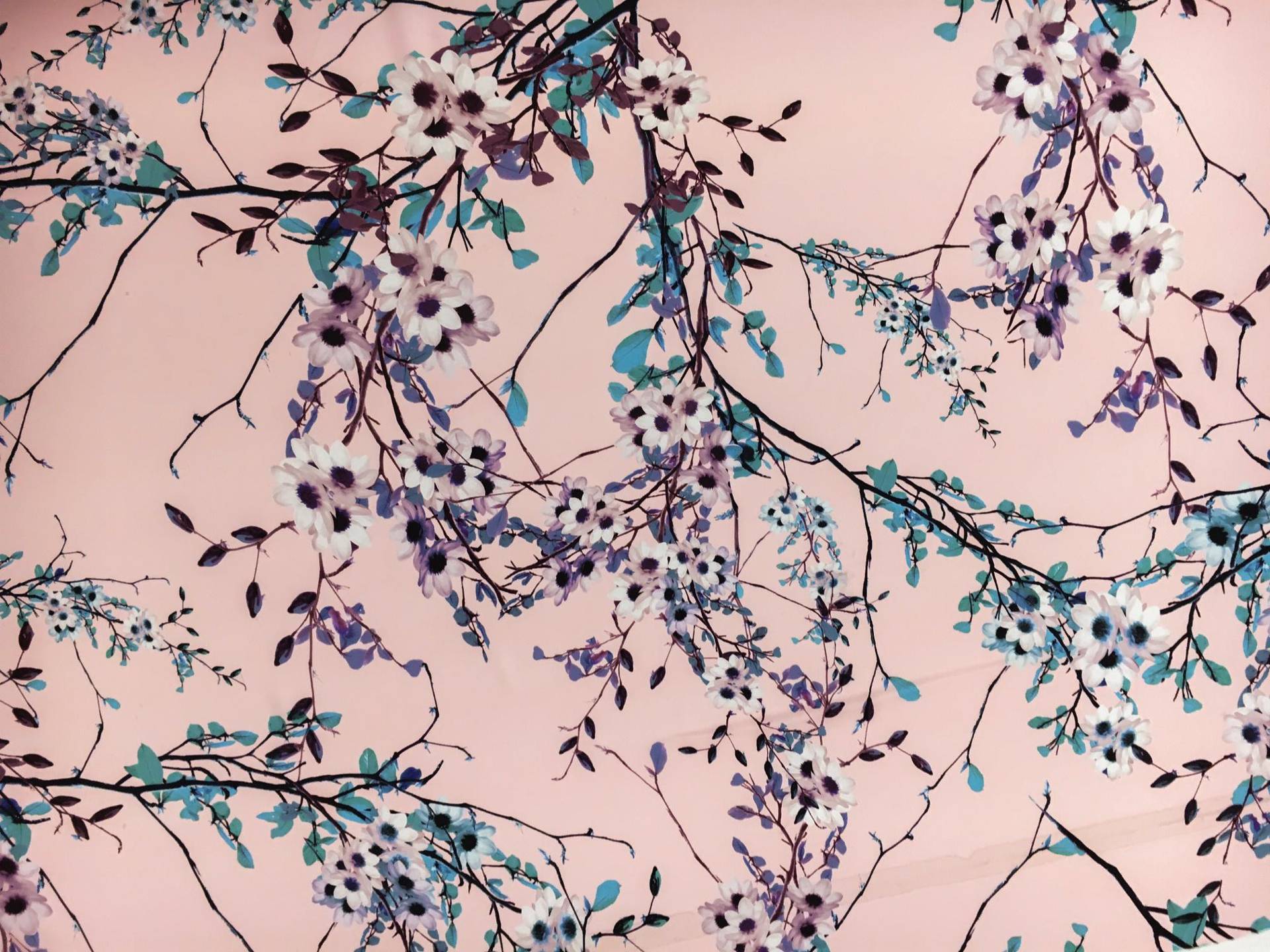 Printed Silk Charmeuse with Large Cherry Blossom Branches0