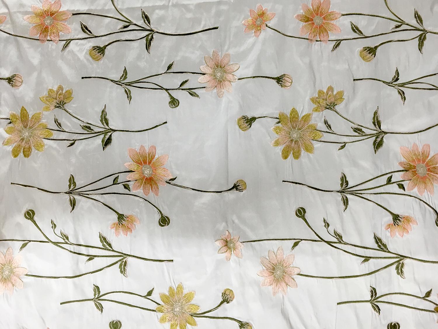 Embroidered Silk Shantung with Florals0