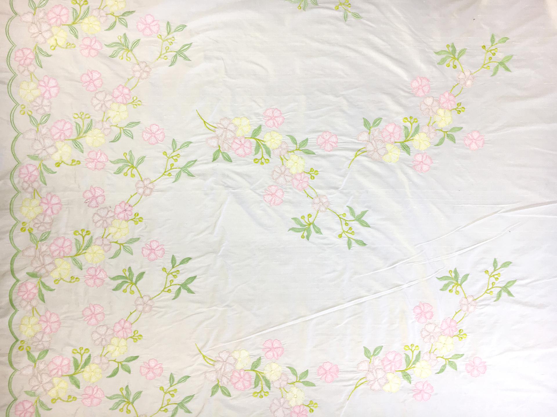 Embroidered Silk Shantung with Spring Flowers0