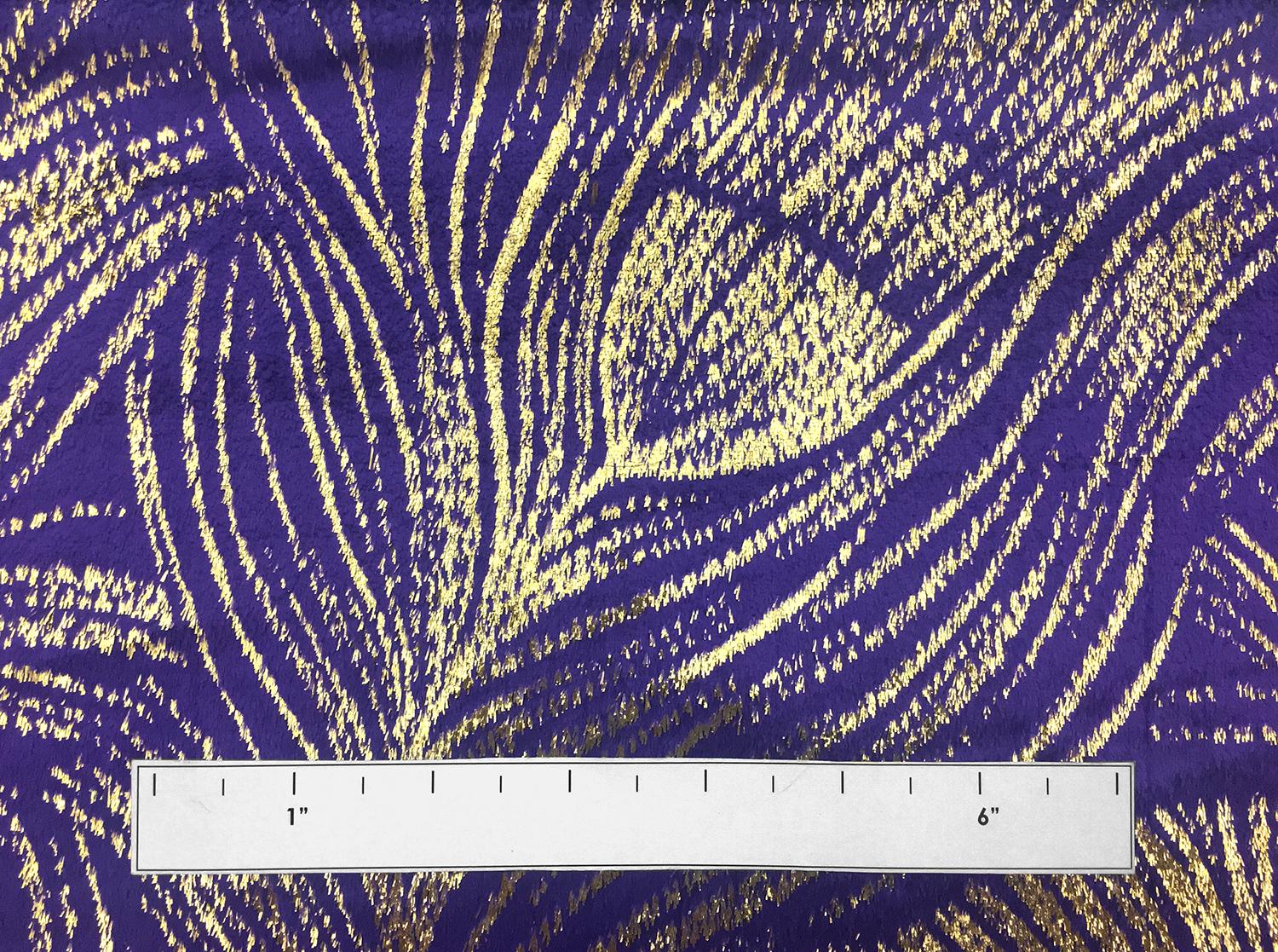 Silk Lurex Panne Velvet with Peacock Feather Motif in Violet Gold1
