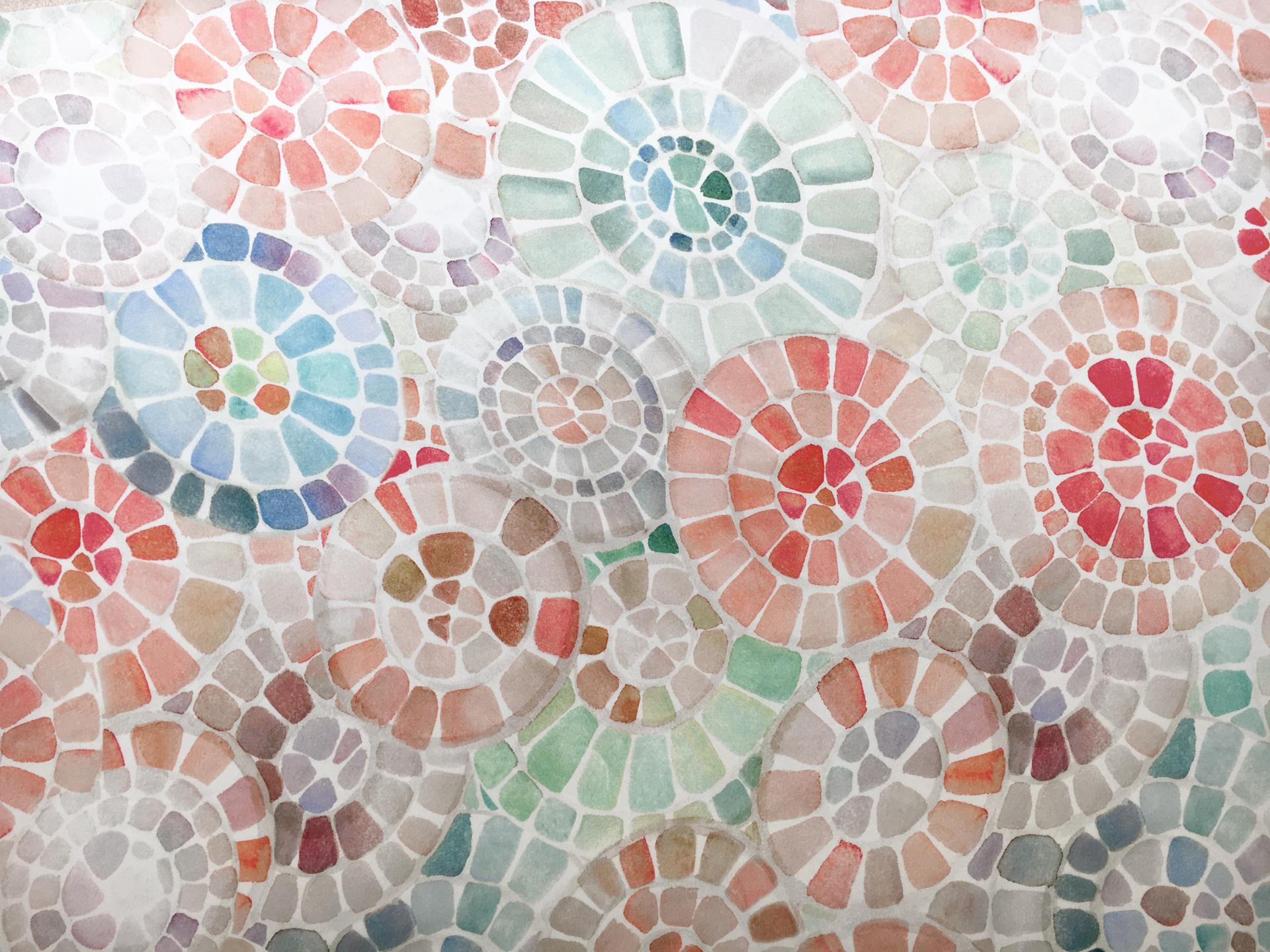 Printed Silk Crepe with Watercolor Tiles 0