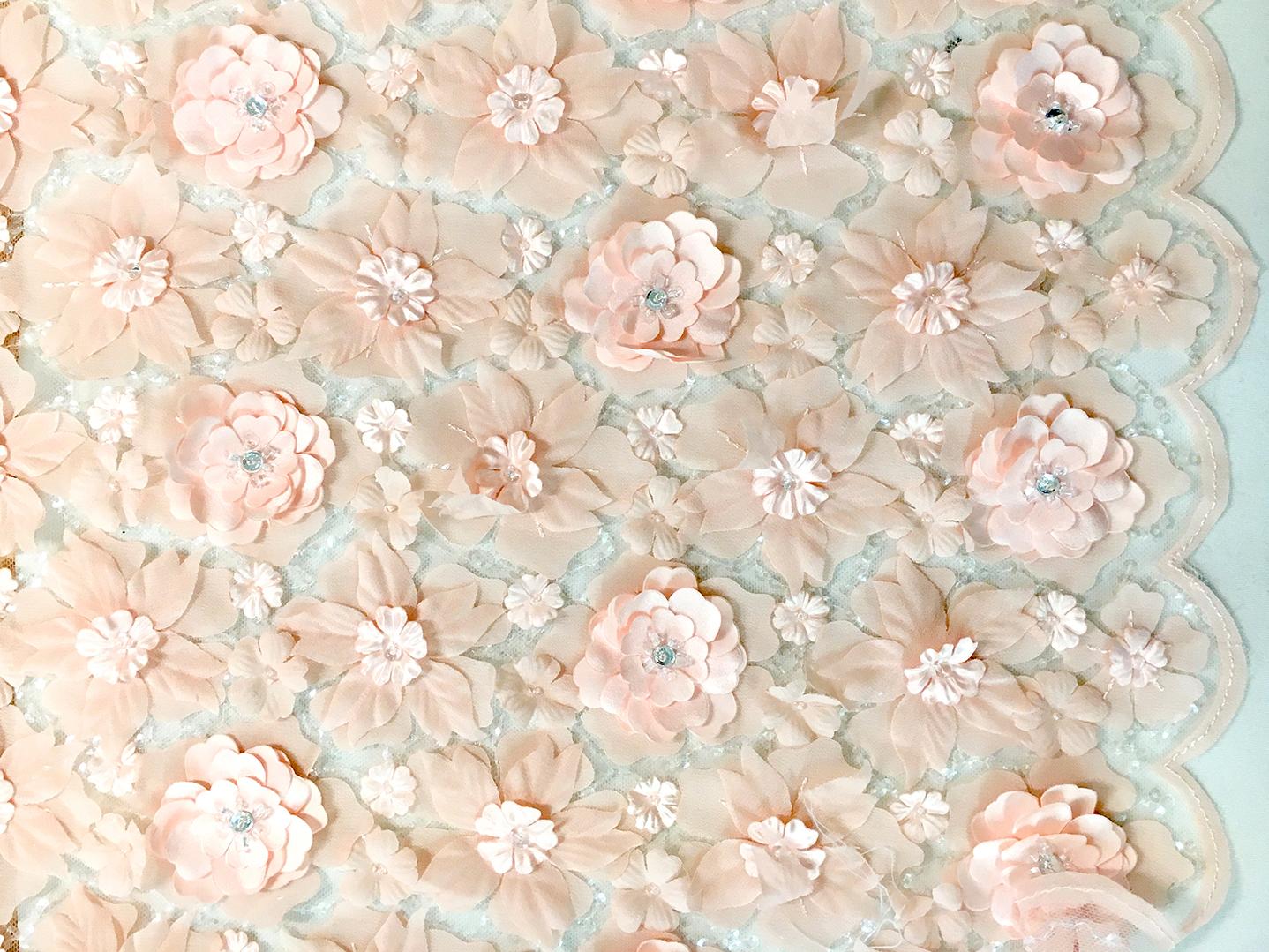 Sequined Tulle with Appliquéd Silk Flowers0