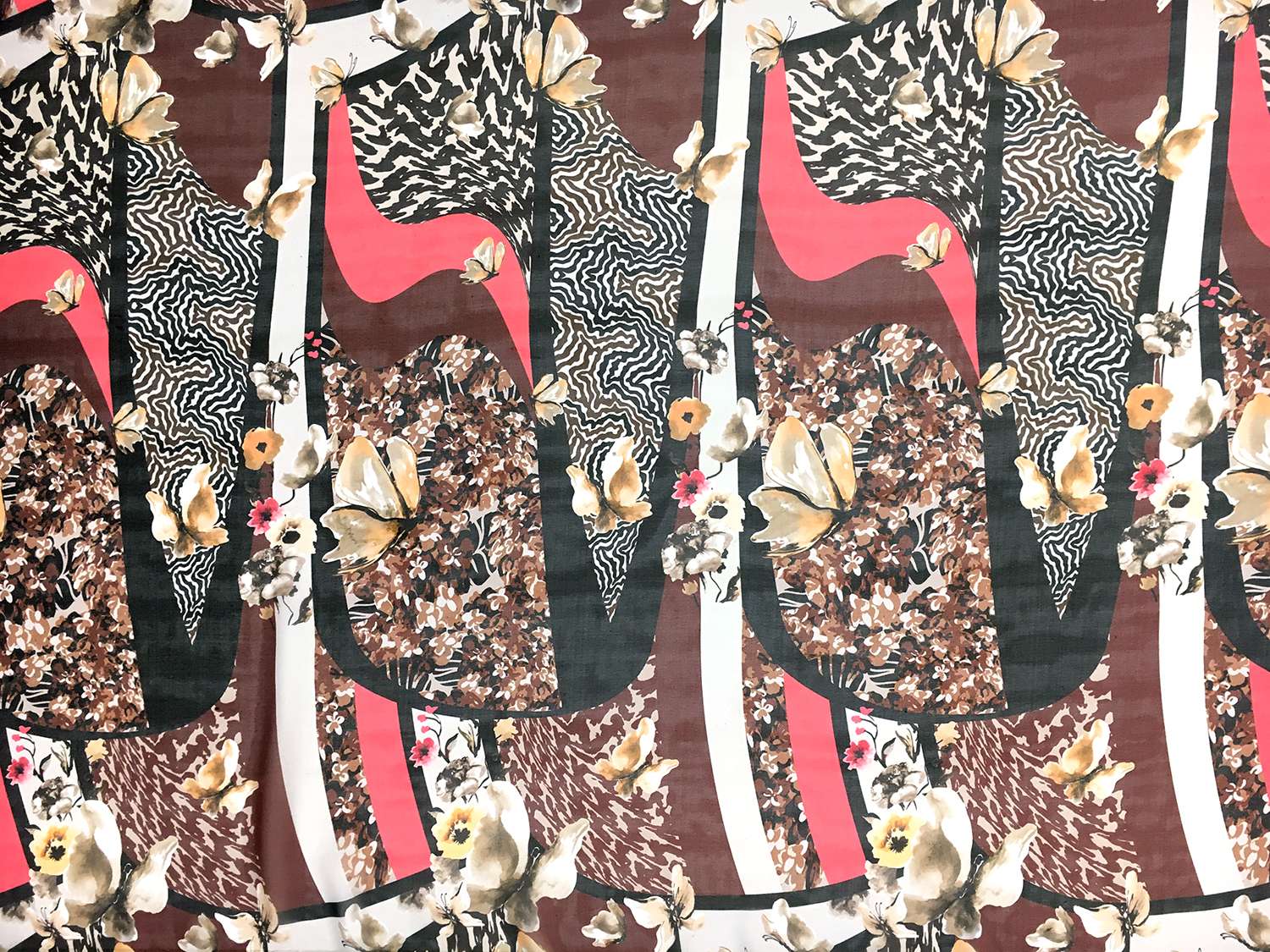 Printed Silk Chiffon with Butterflies and Abstract Geometric Patterns0