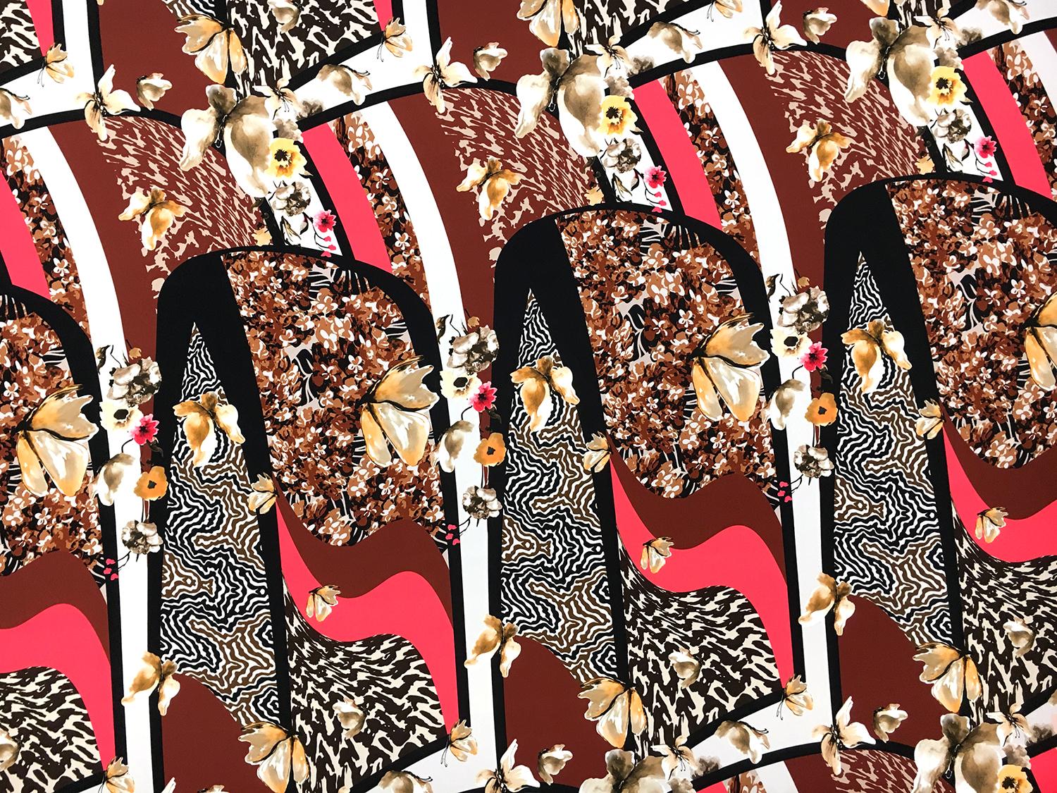 Printed Silk Charmeuse with Butterflies and Abstract Geometric Patterns0