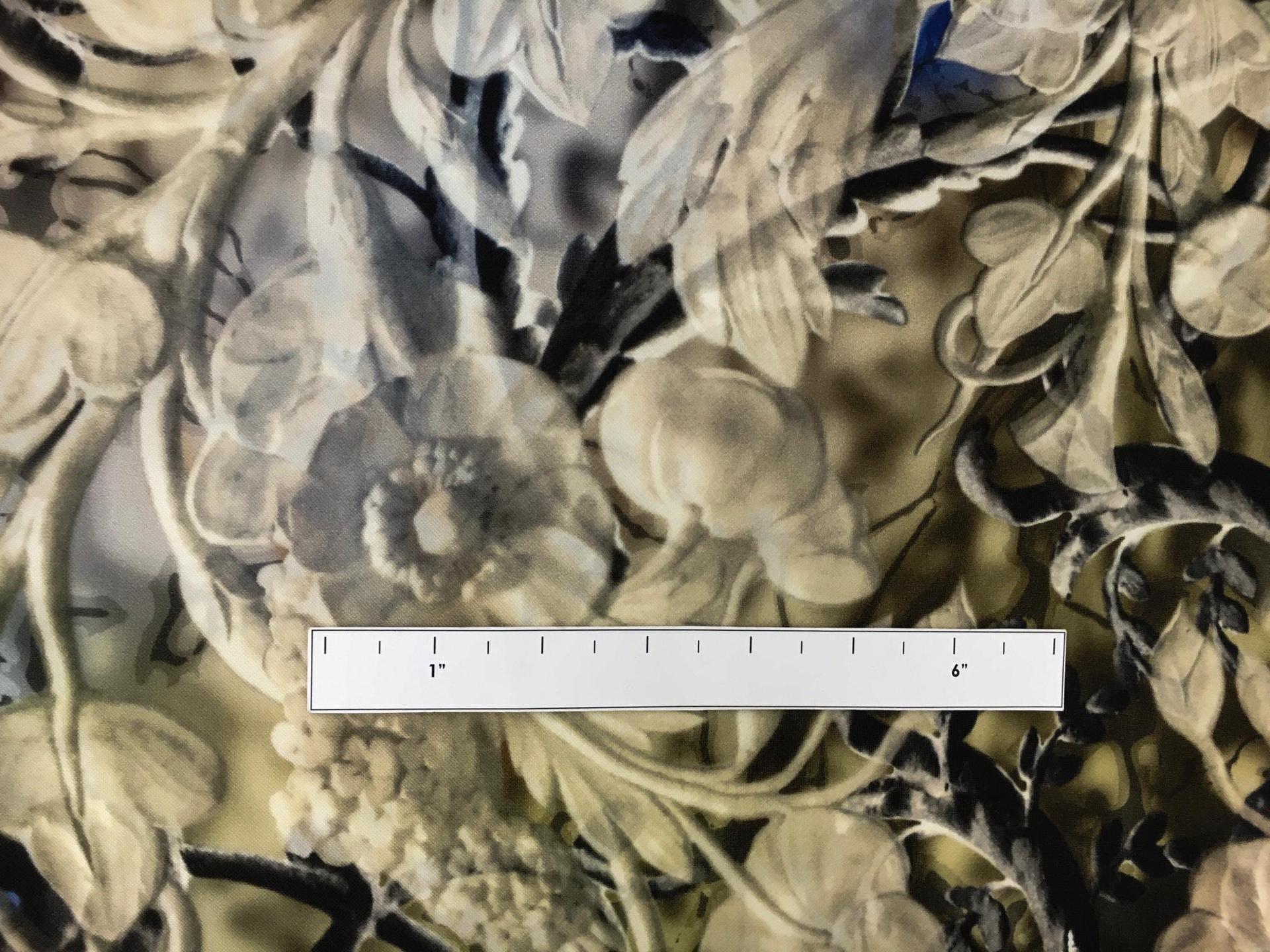 Printed Silk Gazar with Large Leaves and Filigree1