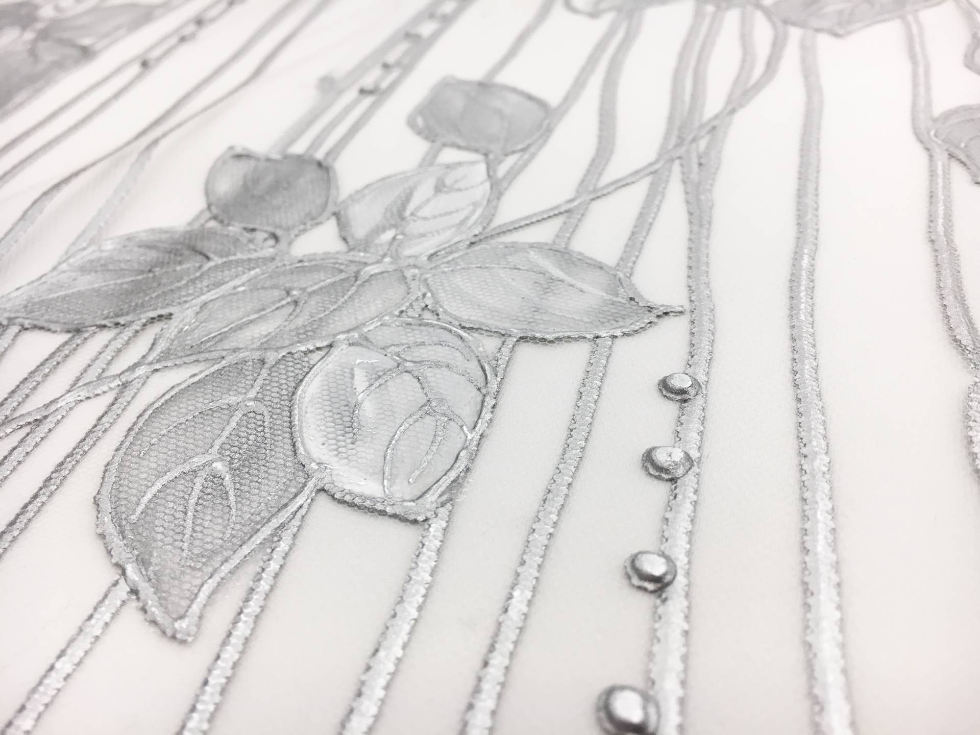 Hand Painted Tulle with Vines 2
