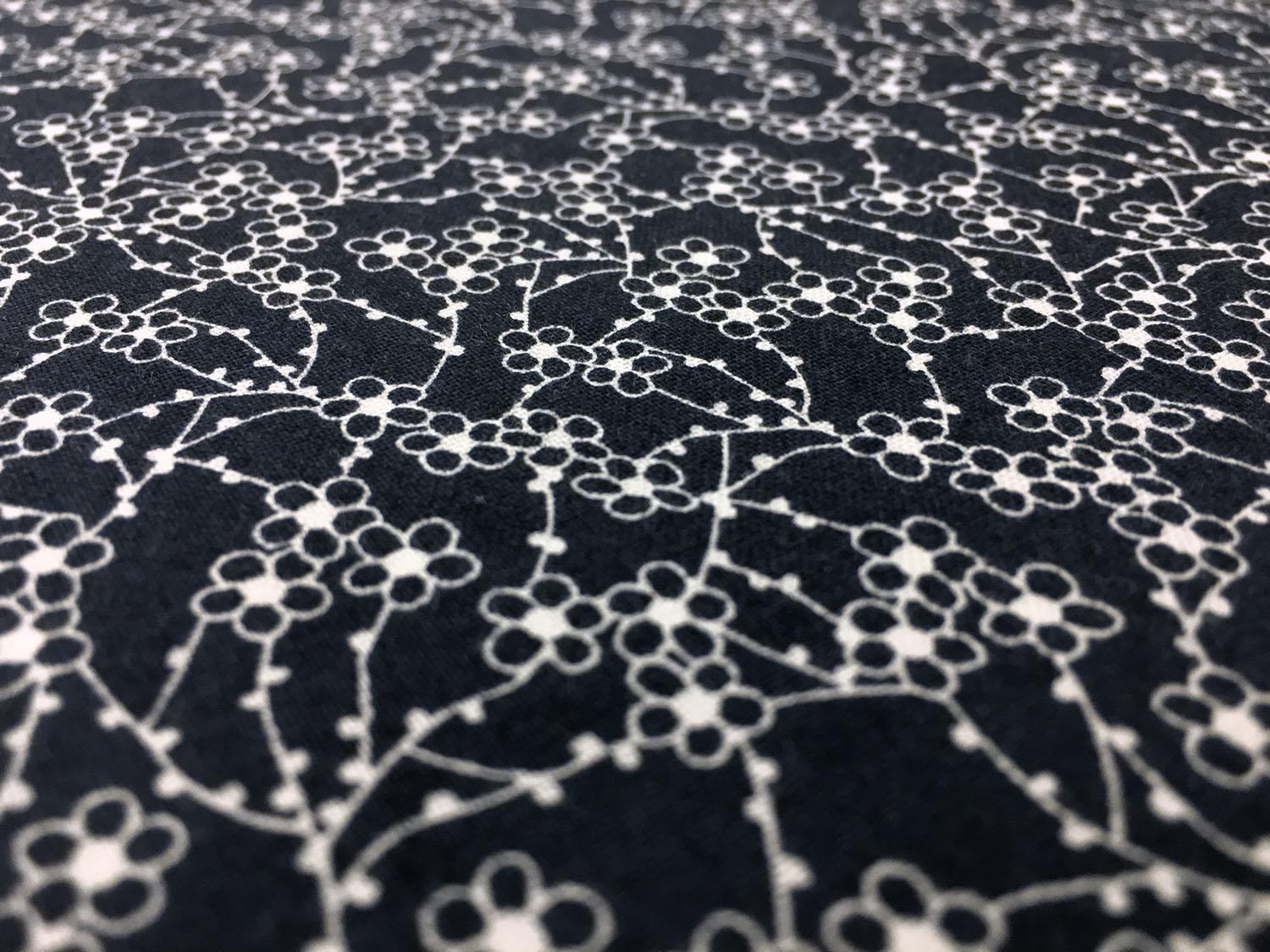 Cotton Broadcloth With Floral Print in Navy and White2