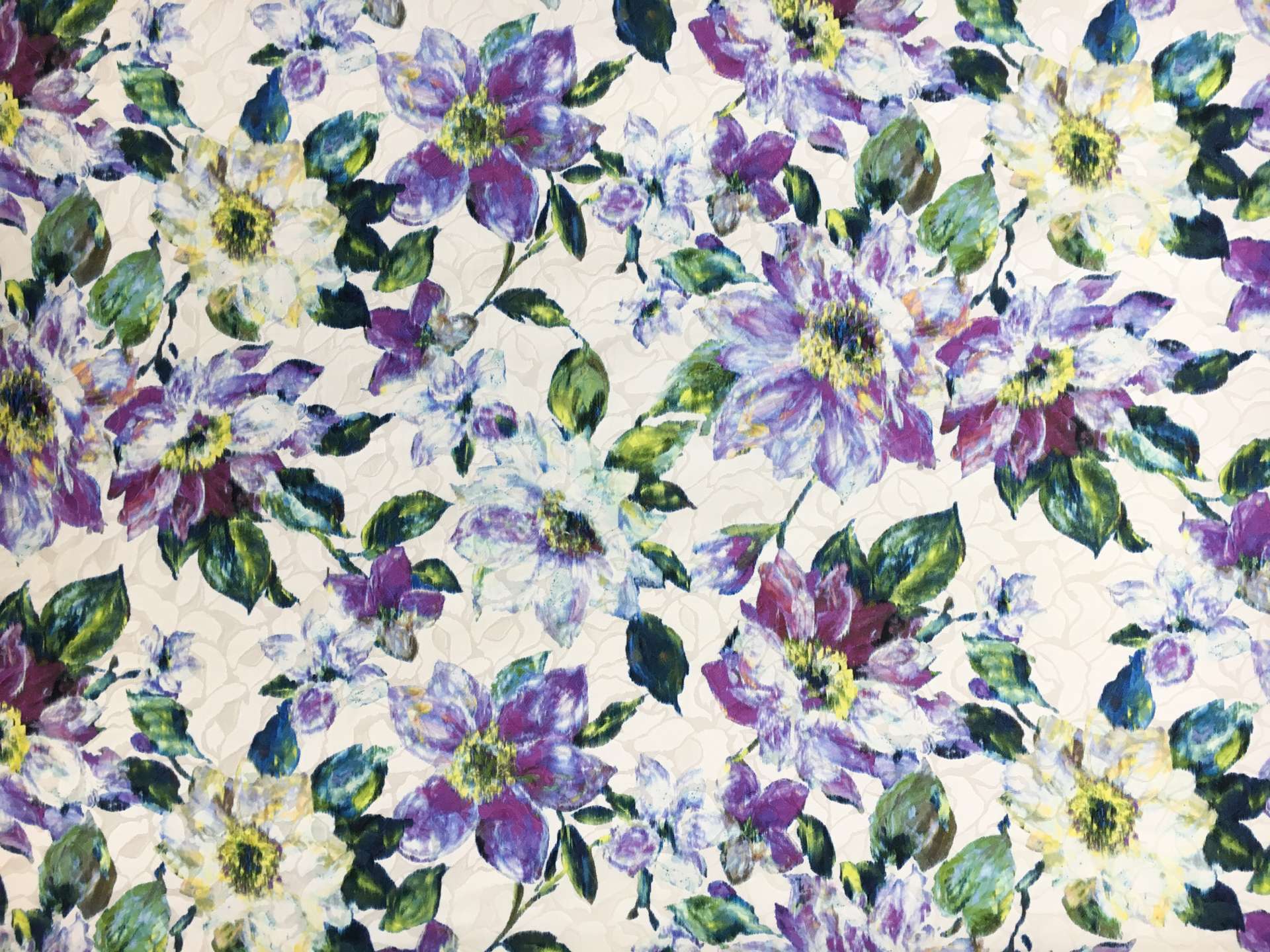 Silk and Cotton Blend Jacquard with Abstract Watercolor Flowers0