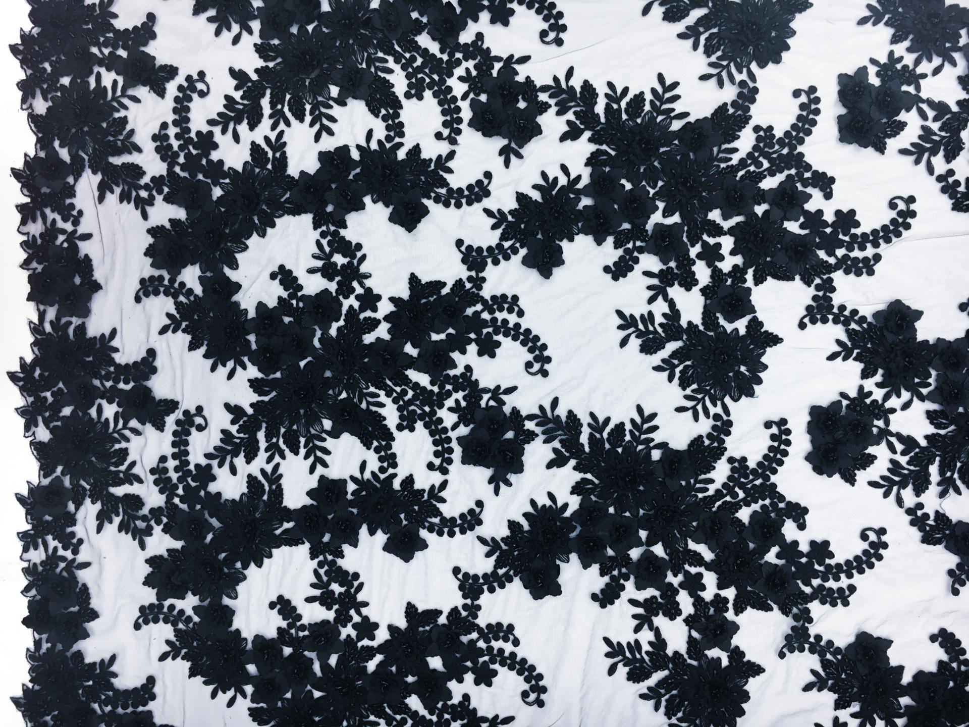 Beaded and Embroidered Tulle in Midnight Navy0