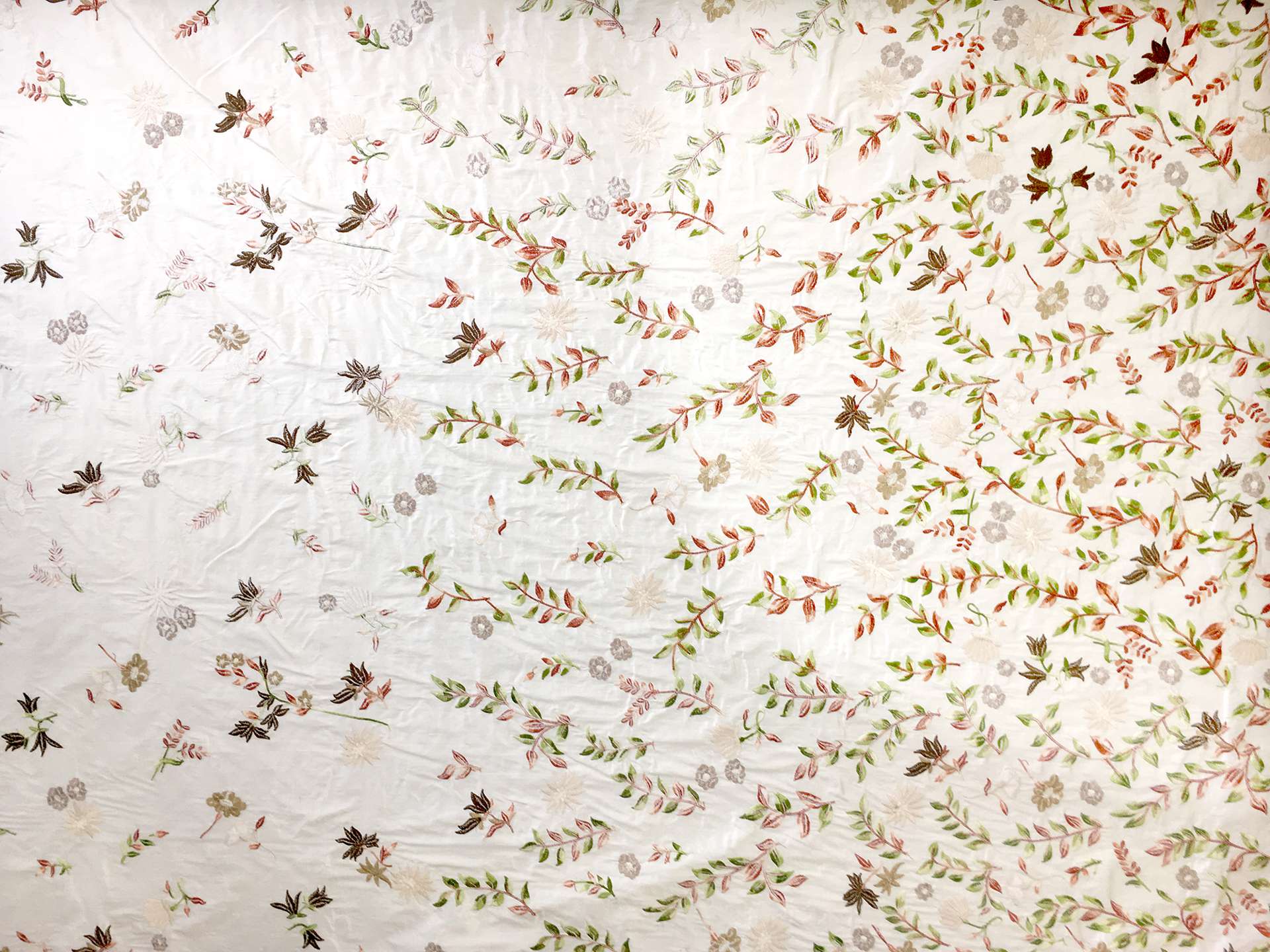 Embroidered Silk Shantung with Leaves and Vines0