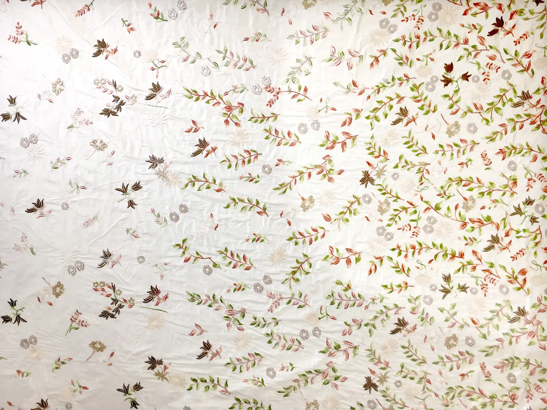 Embroidered Silk Shantung with Leaves and Vines0