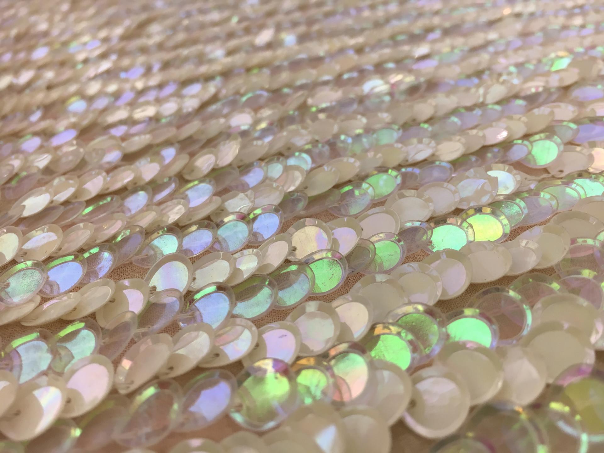 Rows of Opalescent and Ivory Pailettes on Silk Chiffon2