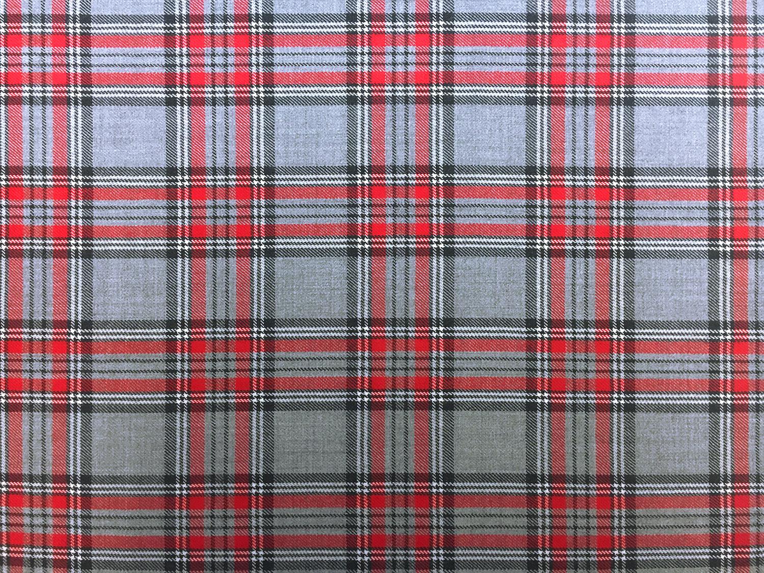 Italian Virgin Wool Tartan Plaid in Grey Red