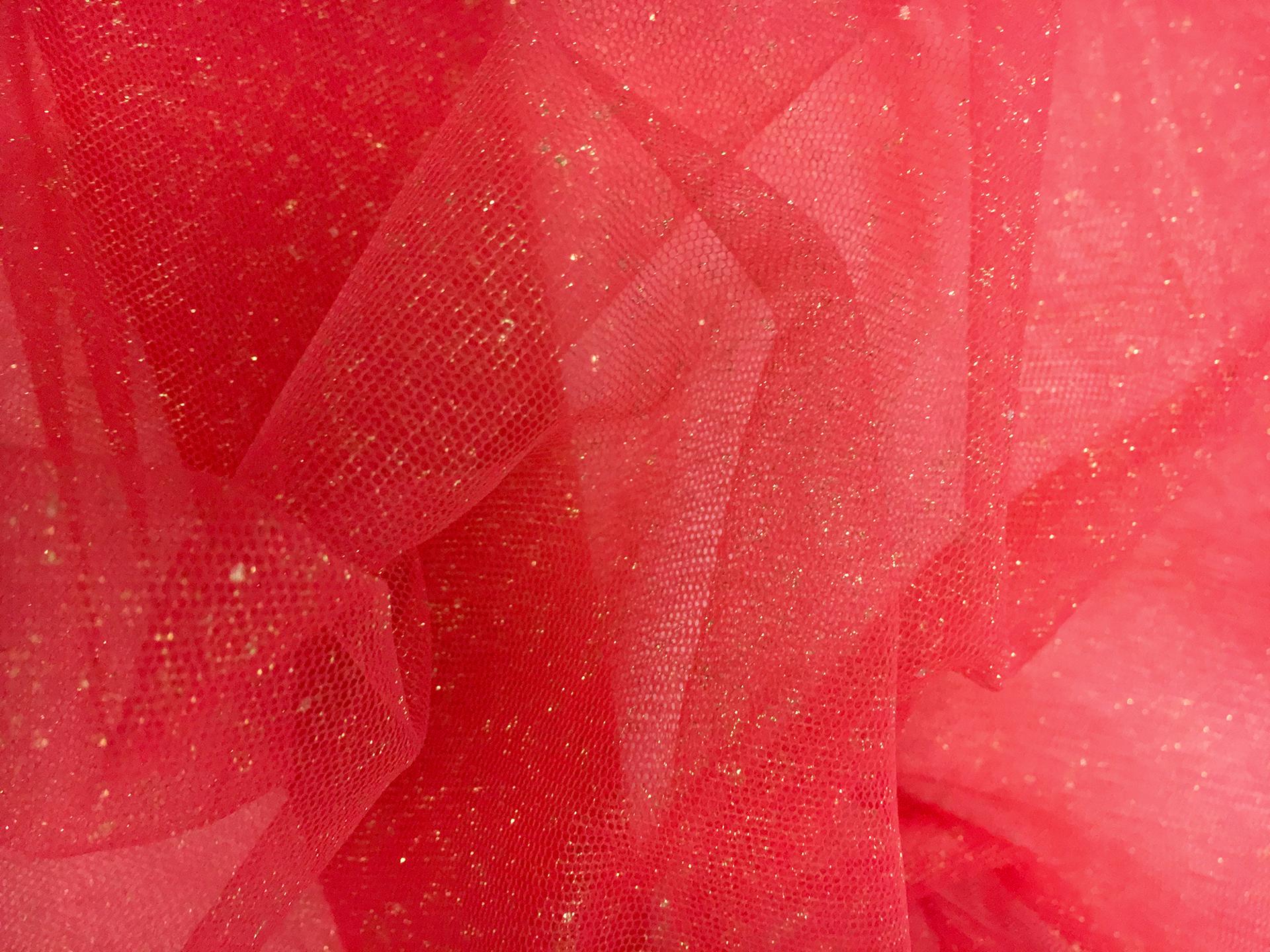 Metallic Nylon Tulle in Rosso and Gold